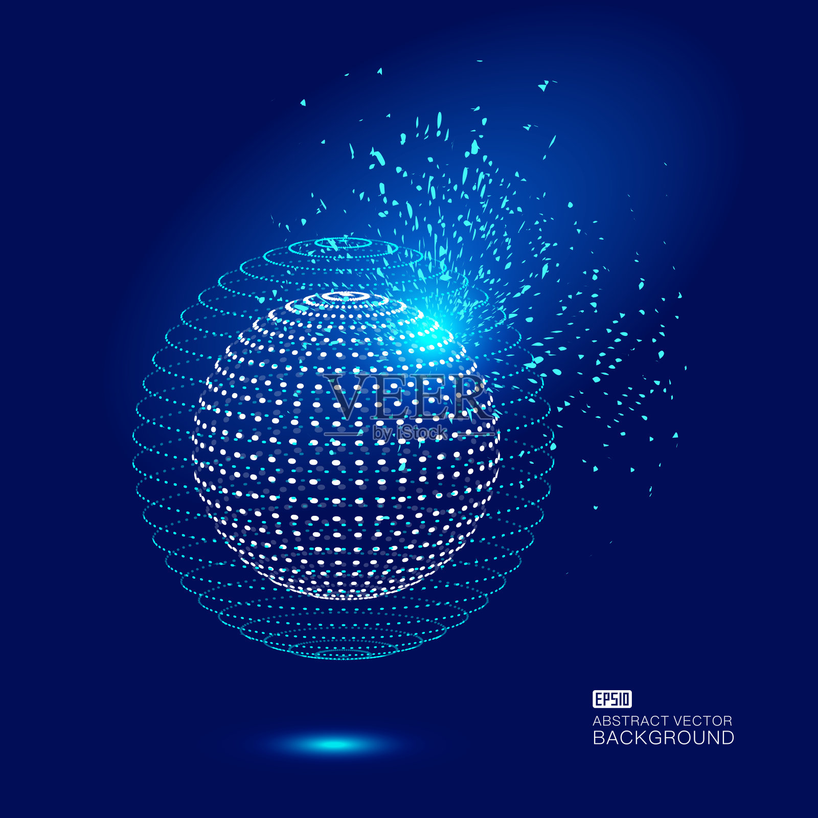 三维球体由点和粒子组成，抽象图形的网络技术和技术概念。插画图片素材