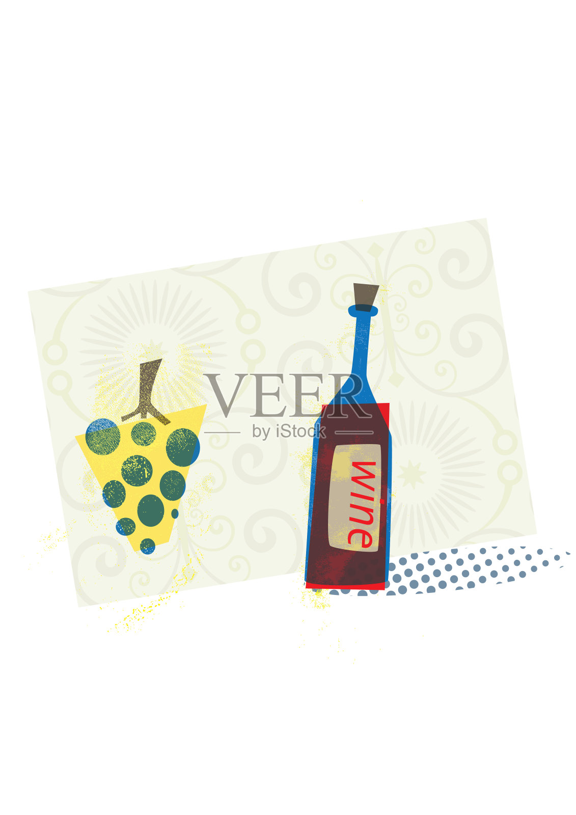 葡萄酒瓶插图与佳酿的味道插画图片素材