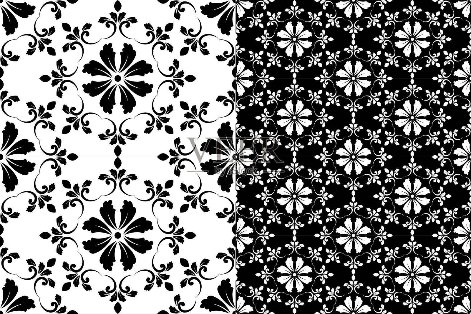 黑白相间的花卉图案插画图片素材