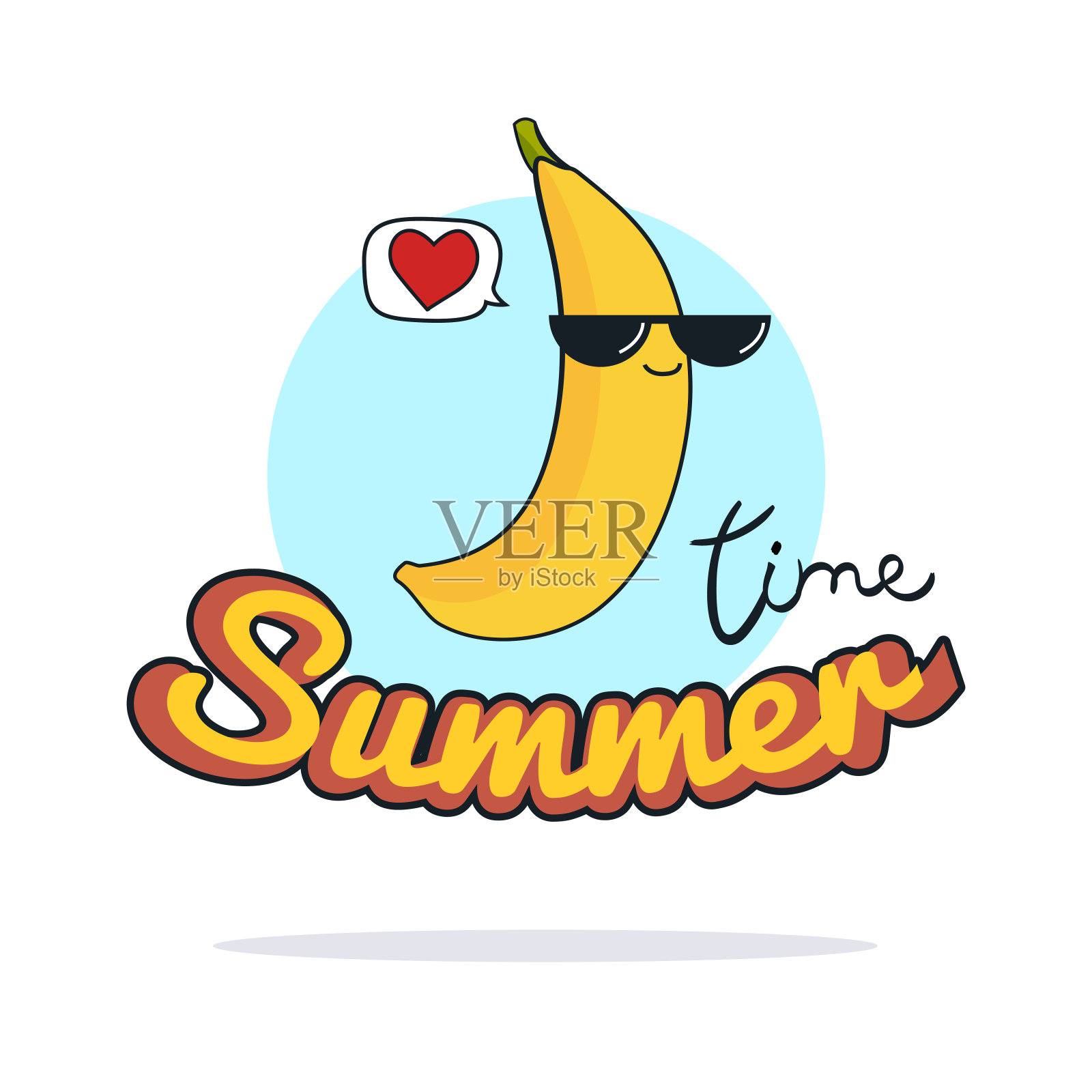 夏天时间说明。可爱的香蕉卡通人物插画图片素材