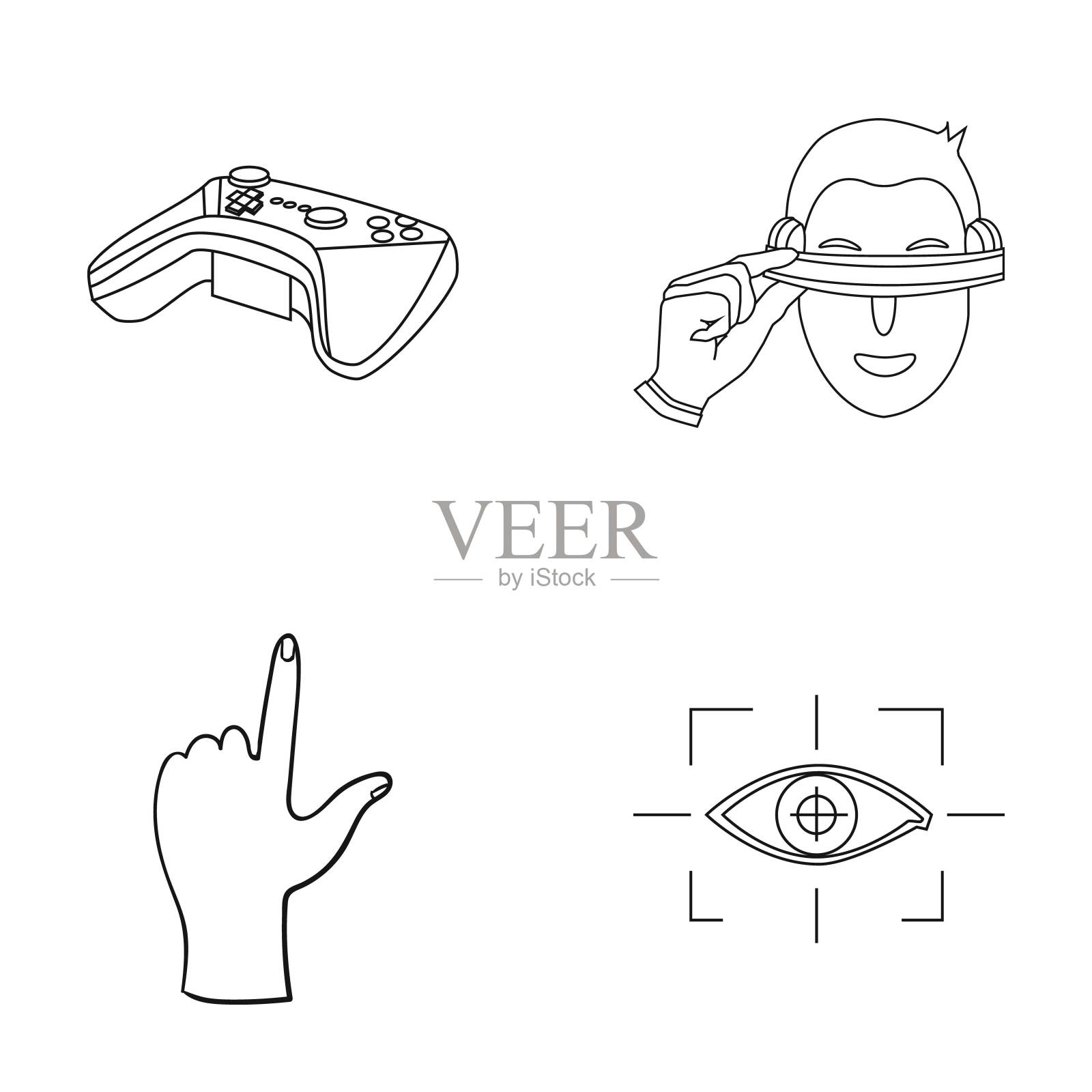 虚拟，现实，头盔，计算机，技术，虚拟现实集合图标在轮廓风格向量符号股票插图web。插画图片素材