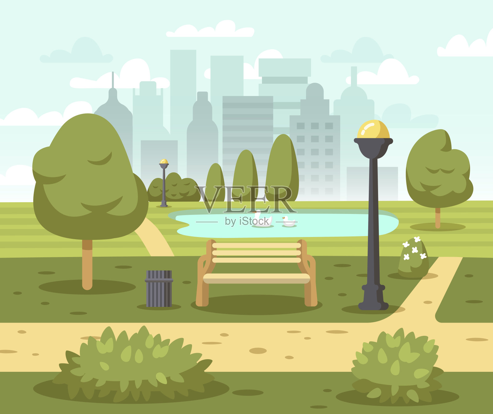 夏季城市公园背景插画图片素材