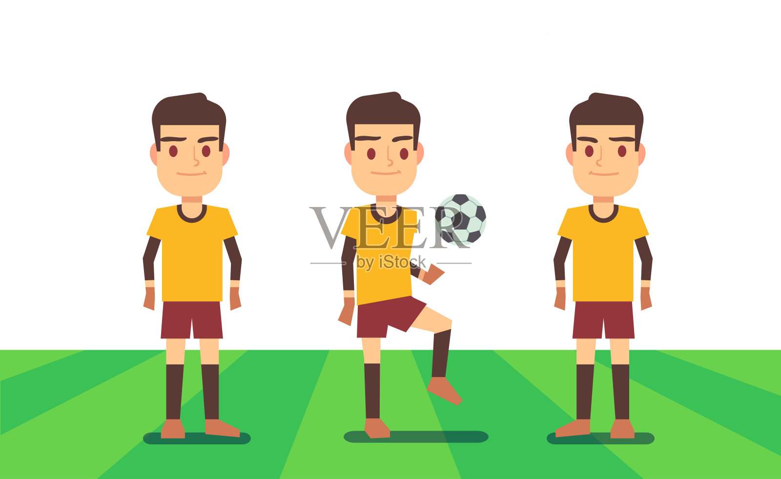 三名足球运动员在绿色场地矢量插图插画图片素材