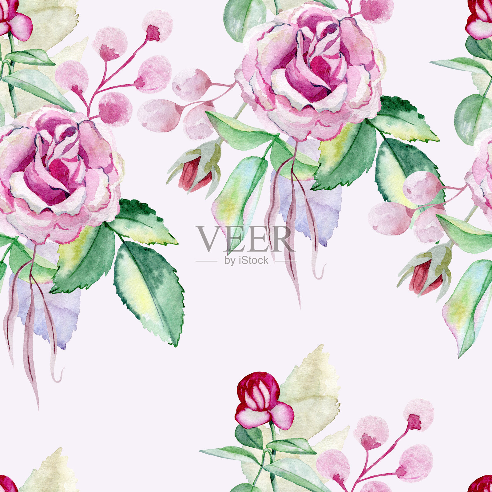 水彩玫瑰花束插画图片素材