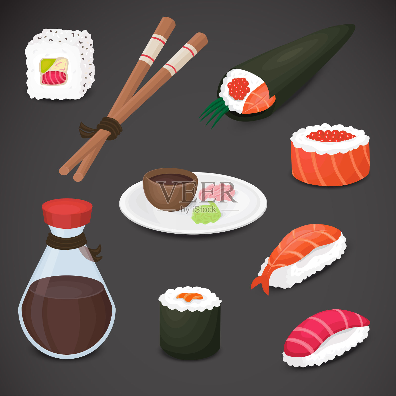 寿司详细，逼真，3d图标。矢量艺术。插画图片素材