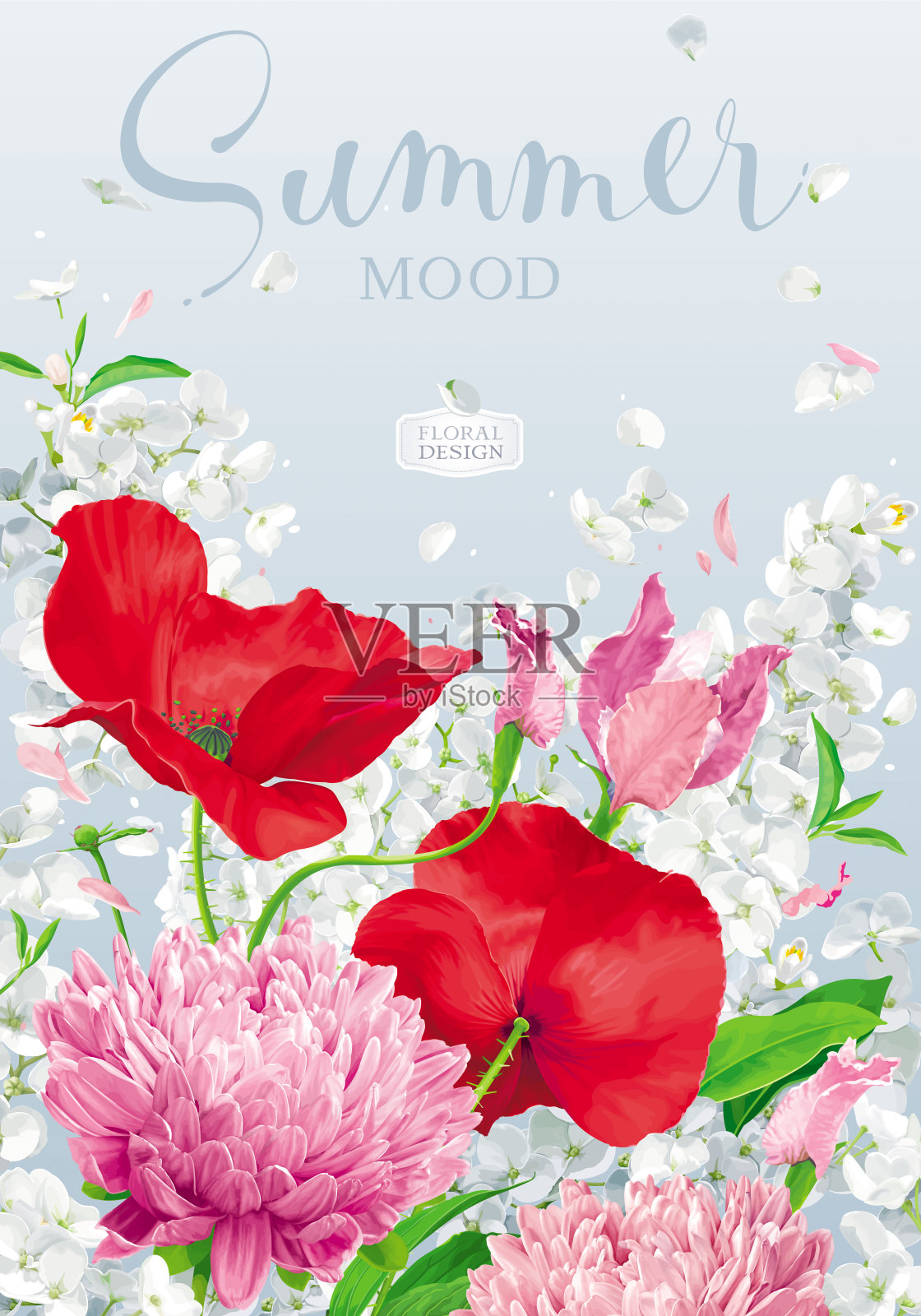 红色、粉色和白色的春夏季花卉矢量背景插画图片素材