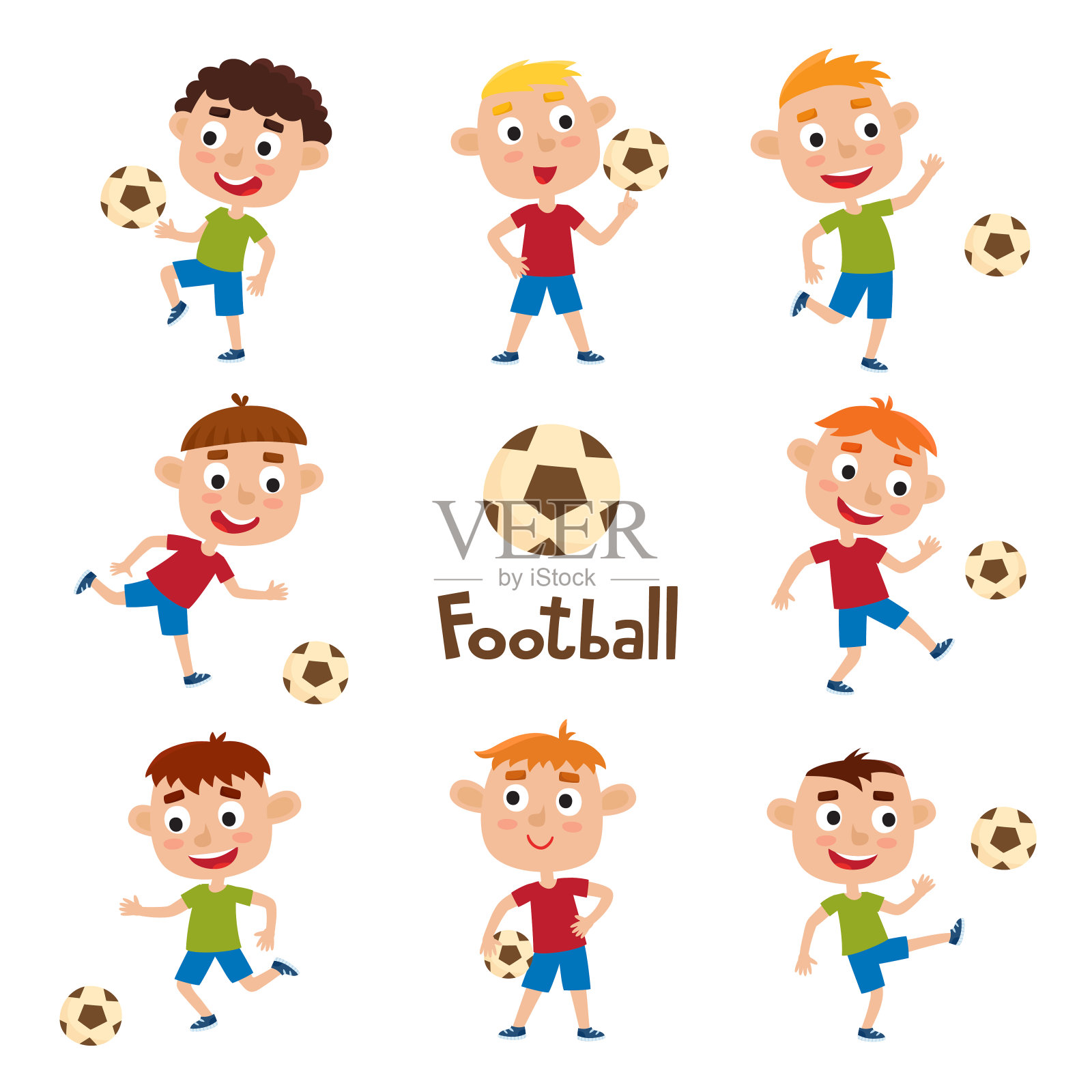 矢量插图的小男孩踢足球插画图片素材