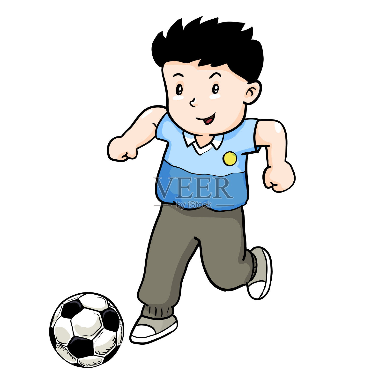男孩踢足球-矢量插图插画图片素材