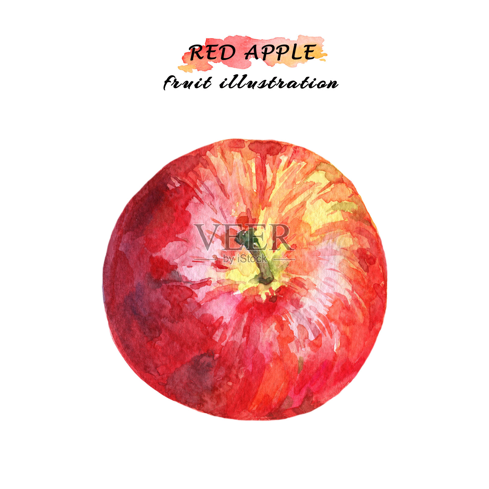 水彩彩色红苹果孤立在白色的背景。设计元素图片