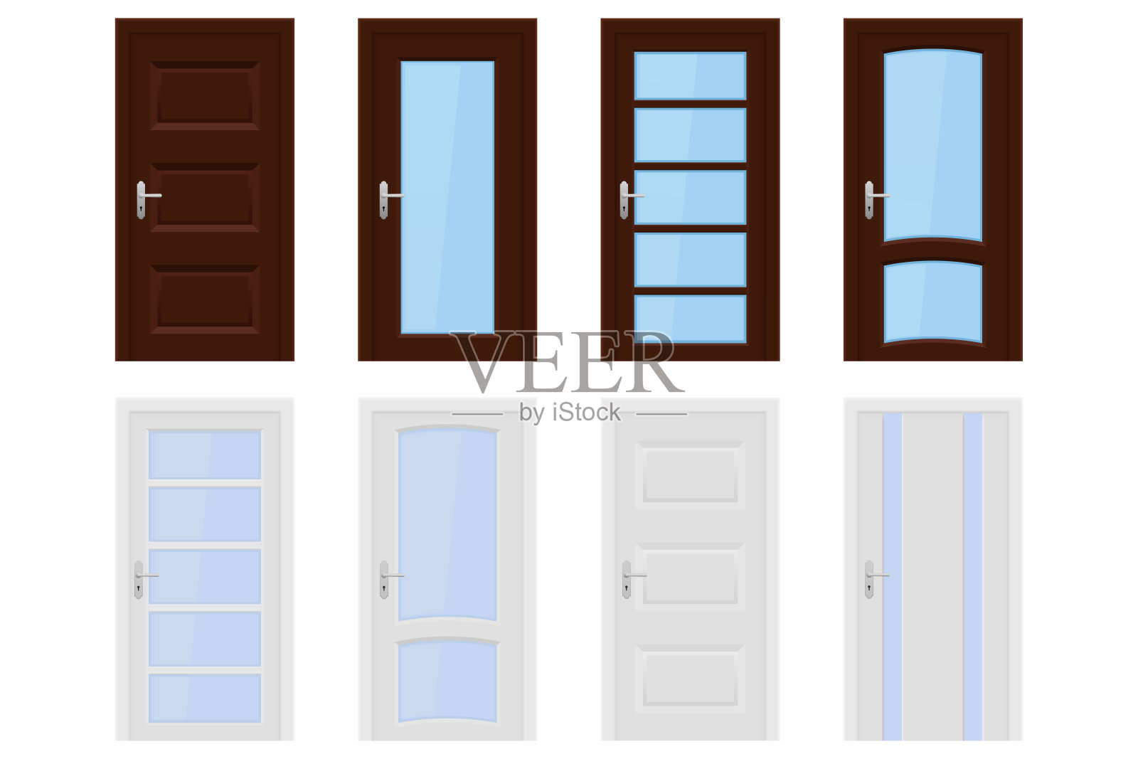 室内门。棕色和白色木制套装设计插画图片素材