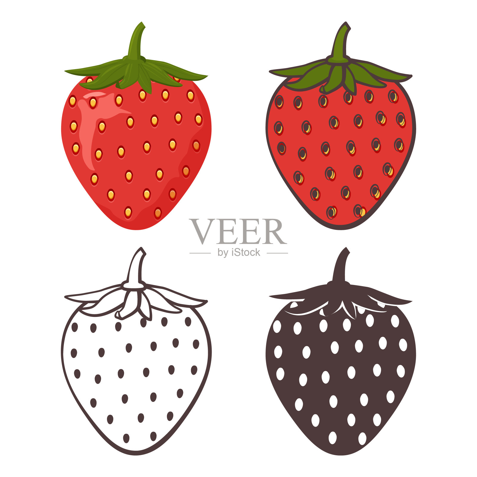 一套草莓图标-彩色，轮廓，轮廓插画图片素材