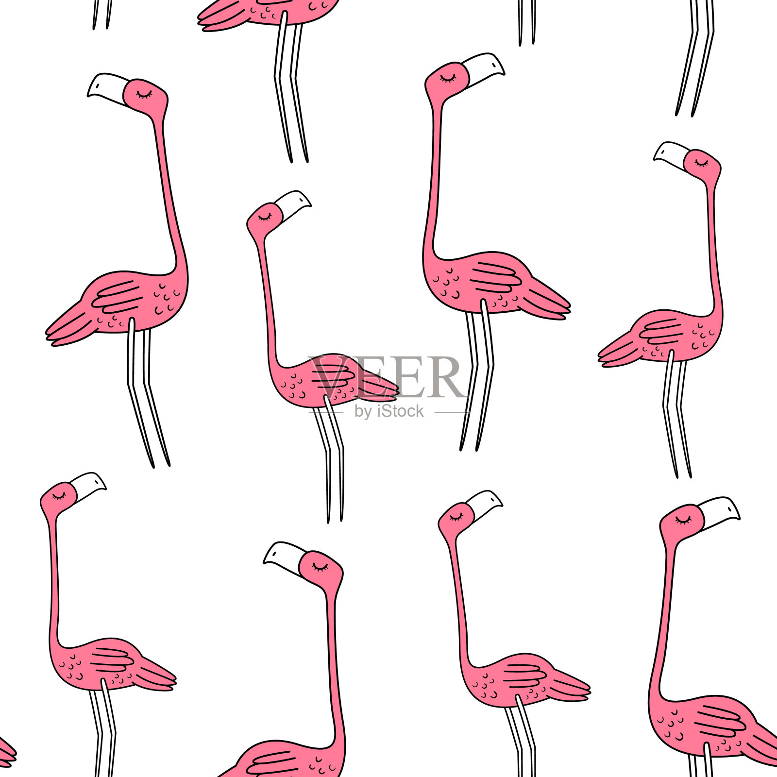 矢量无缝模式与粉红色火烈鸟。北欧风格。可爱的热带印插画图片素材