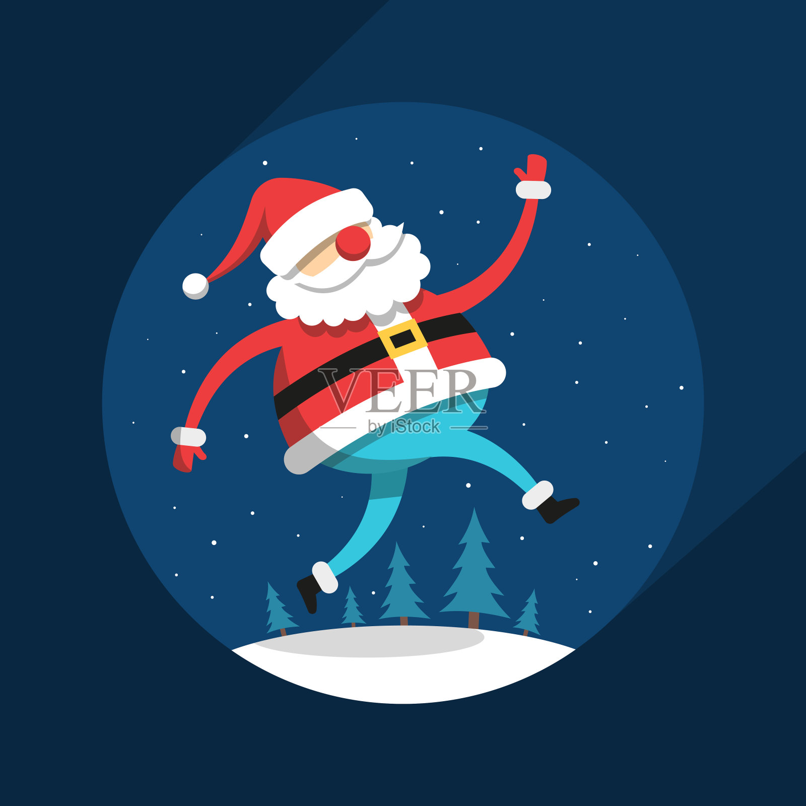 滑稽的跑步圣诞老人在平坦的风格插画图片素材