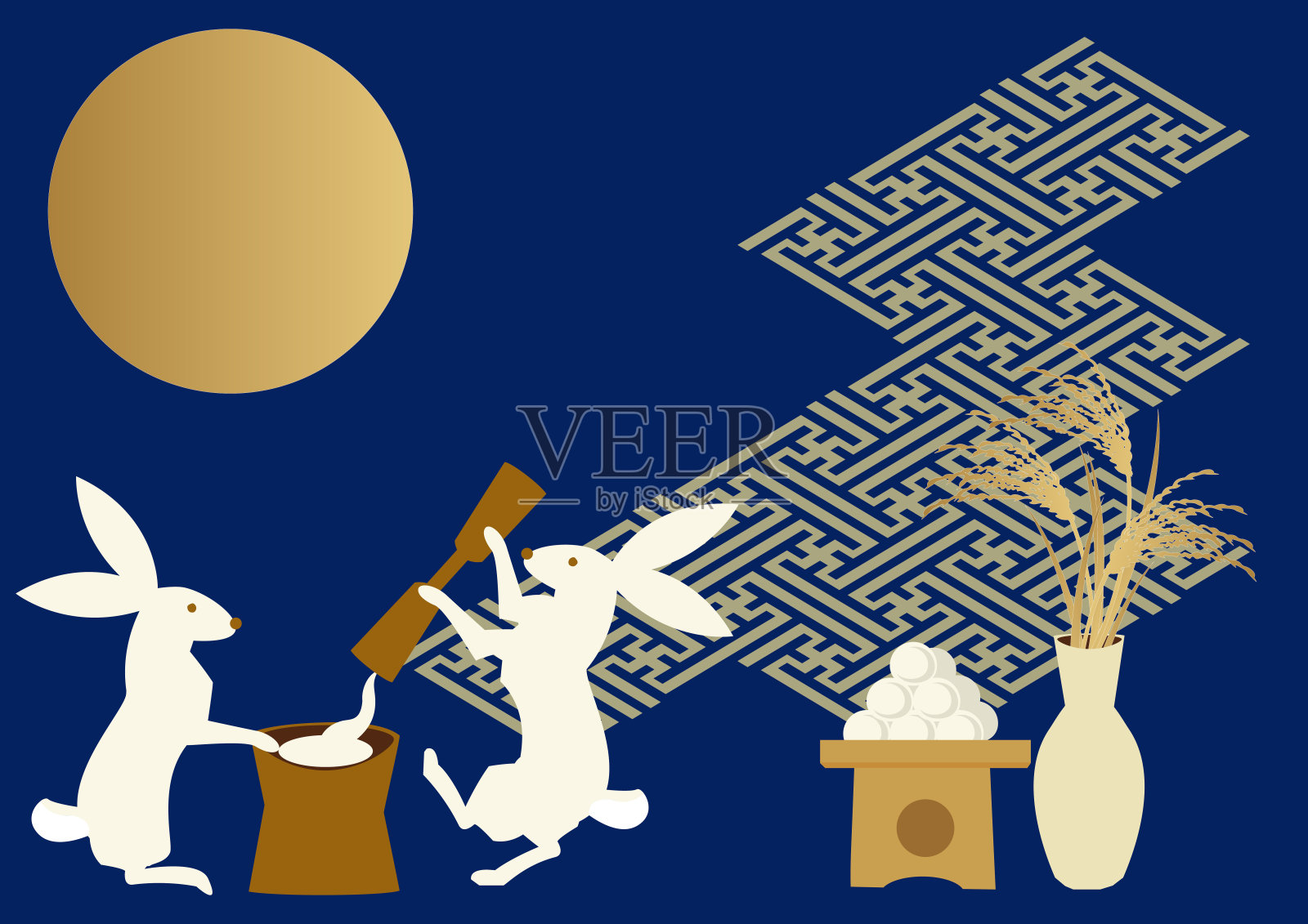 中秋节的形象。季节的象征。月亮和兔子剪贴画。秋天图像材料。插画图片素材