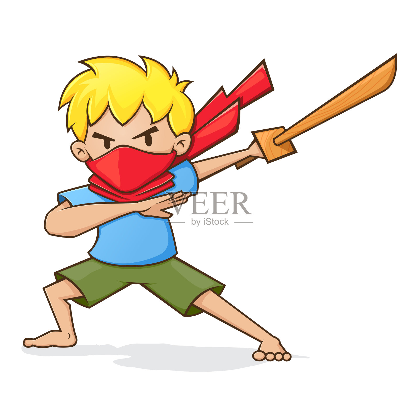 拿着木剑玩忍者的男孩设计元素图片