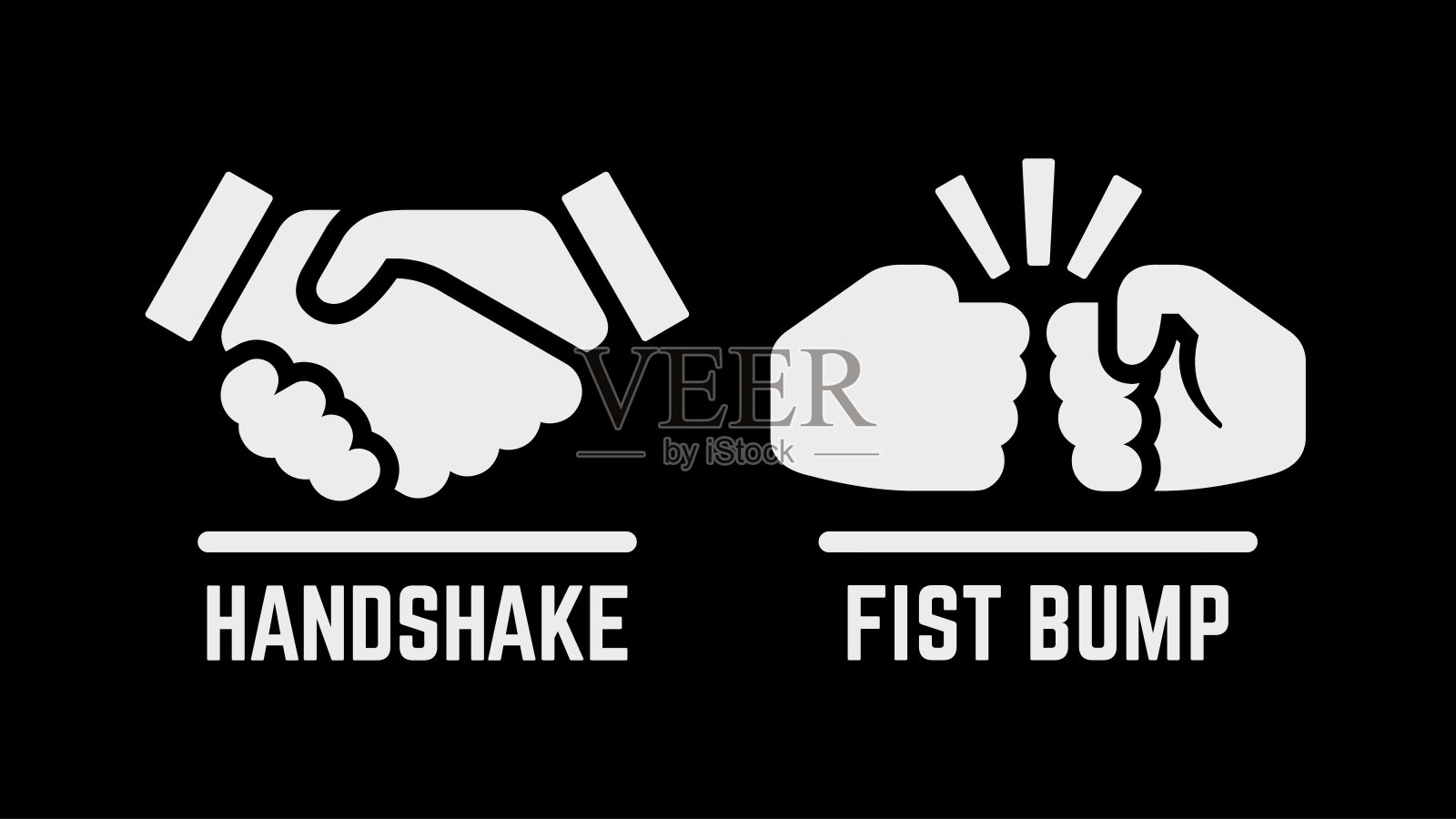 矢量孤立的简单握手和拳头碰撞图标两个握手和碰撞的手为业务团队，伙伴关系，冲孔和友谊插图。插画图片素材