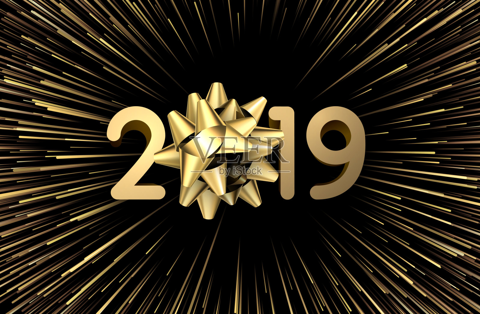 2019年新年背景用金色蝴蝶结。插画图片素材