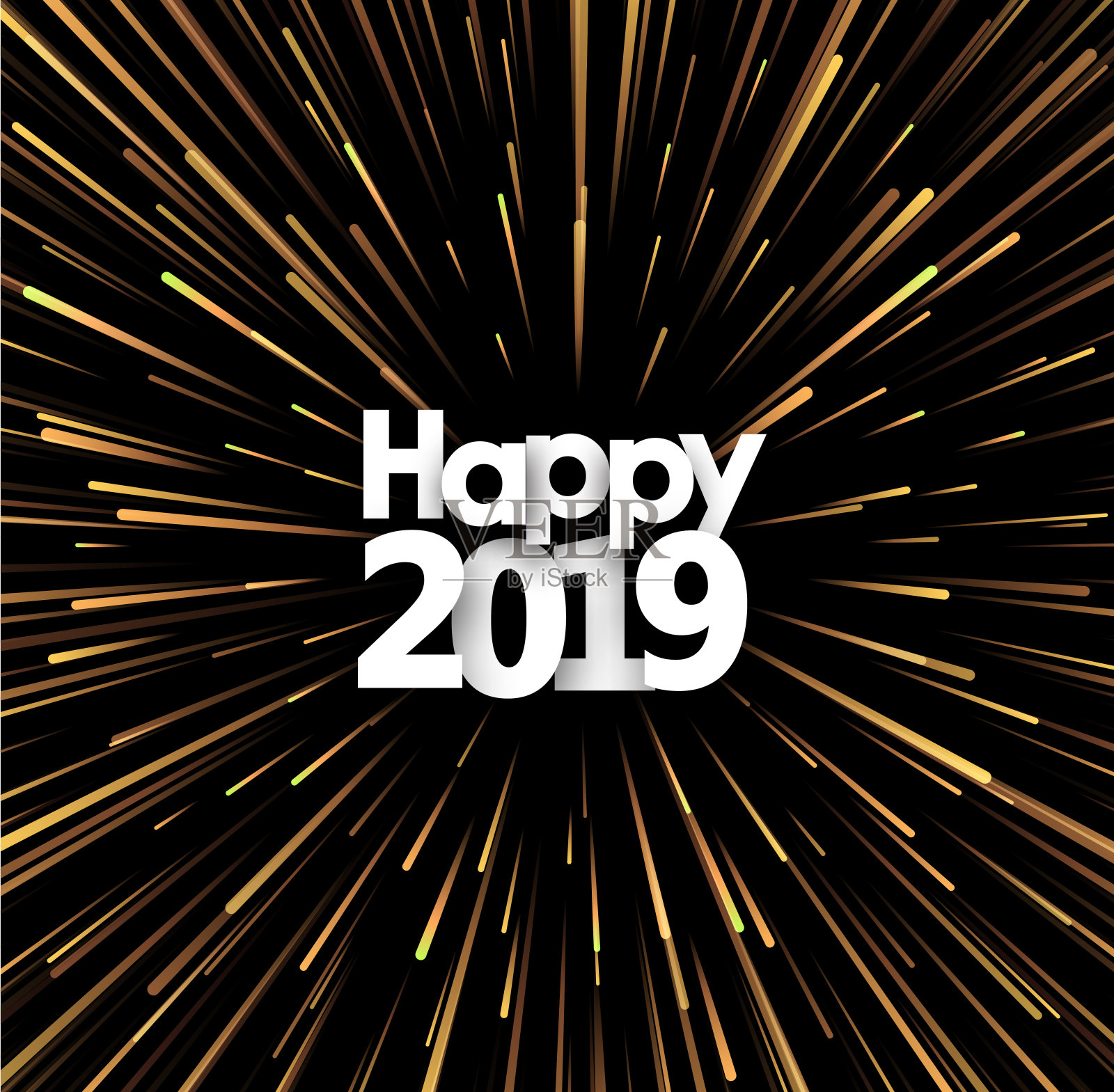 新年快乐2019背景与金色烟花。插画图片素材