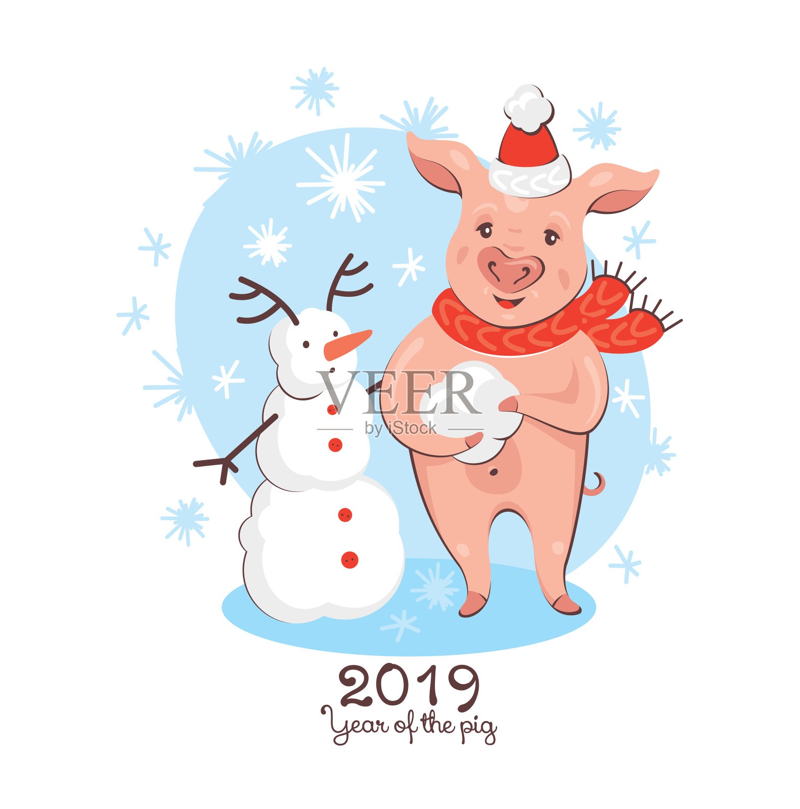 2019年猪年贺卡插画图片素材