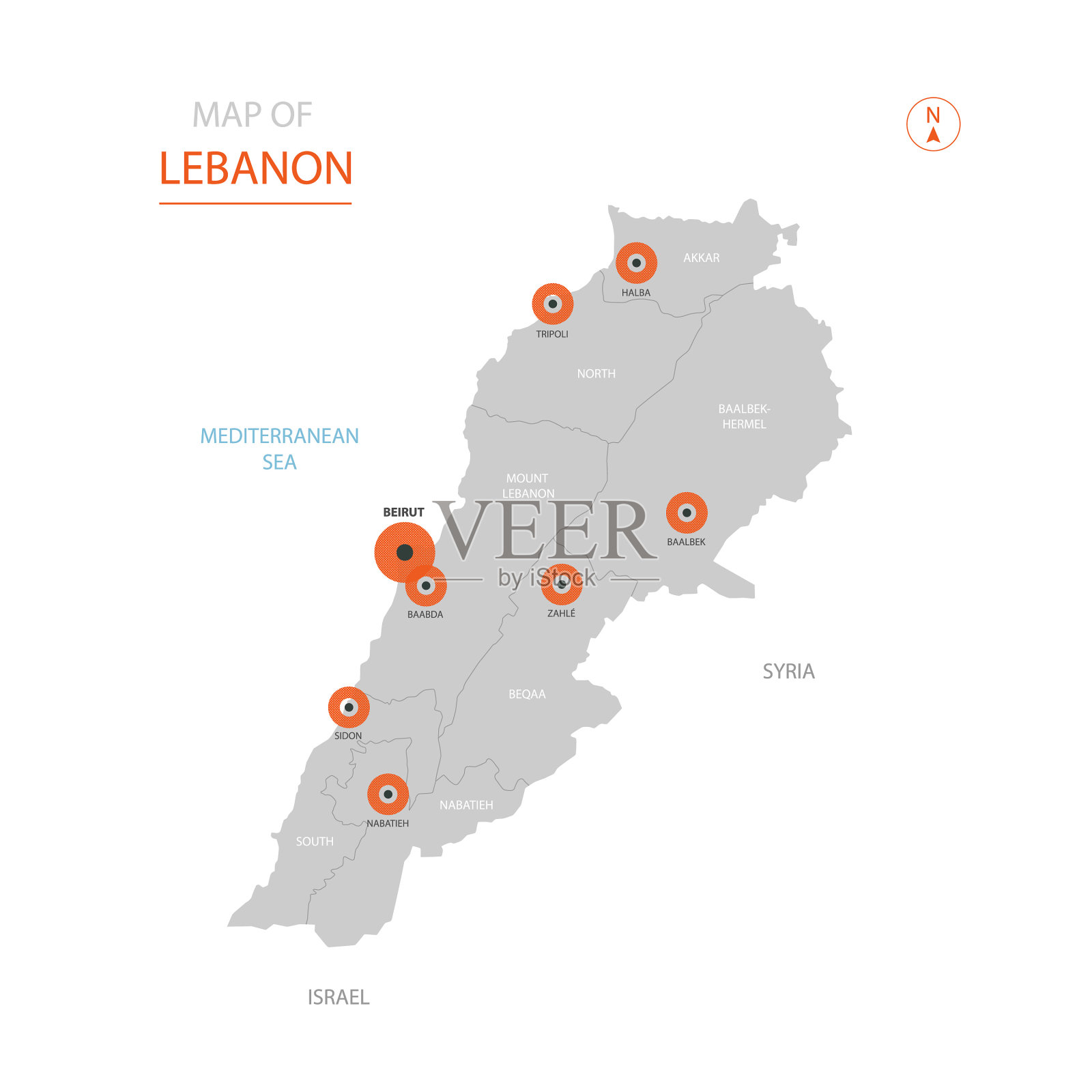黎巴嫩地图与行政区划。插画图片素材