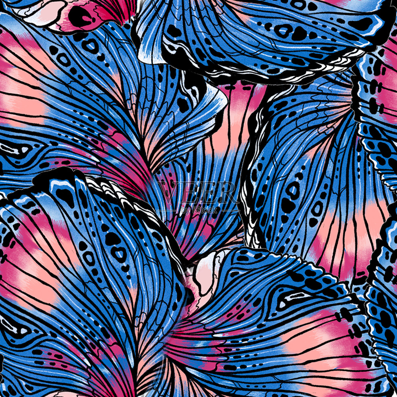 无缝图案与蝴蝶的翅膀。彩色插图。非常适合织物、纺织品的设计。插画图片素材