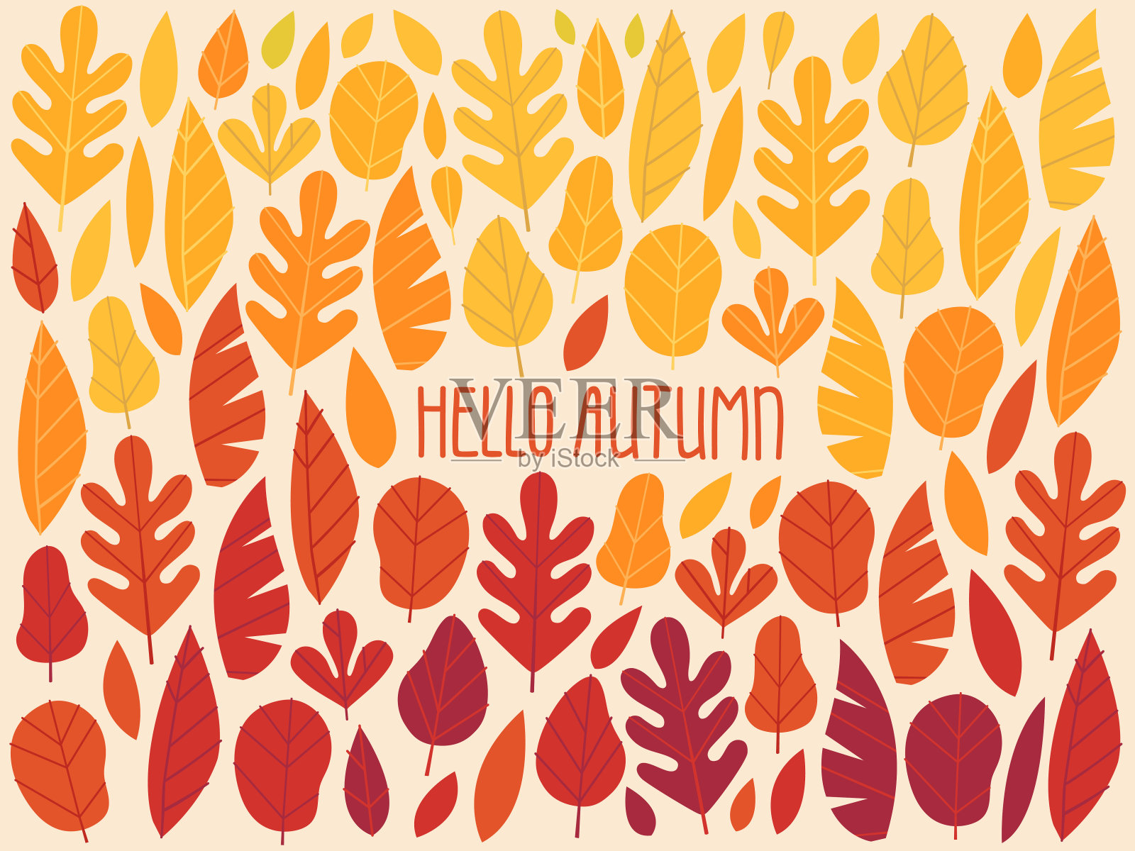 秋天的背景与红色和黄色的叶子插画图片素材