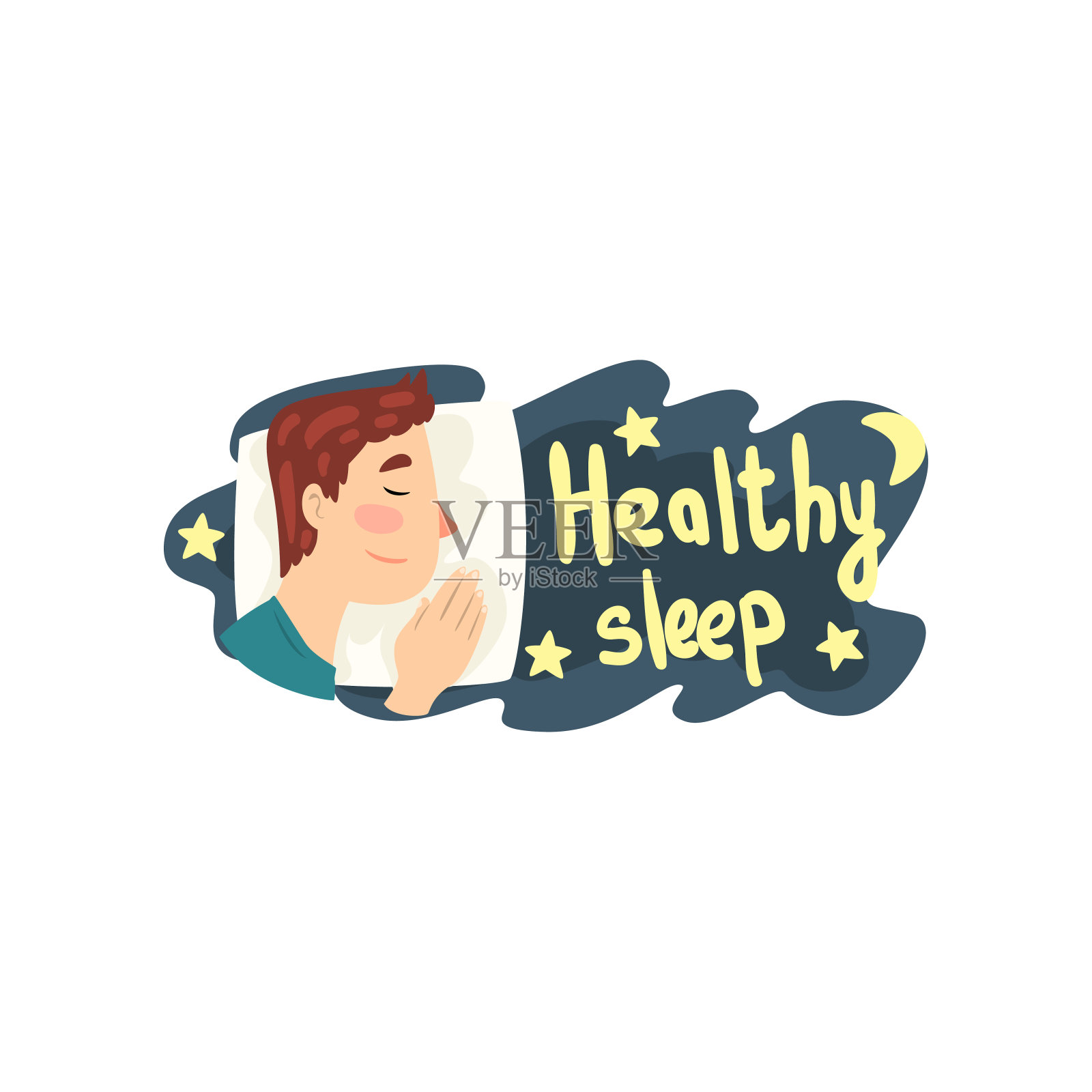 健康的睡眠，男人睡在他的床上在一个白色的背景矢量插图插画图片素材