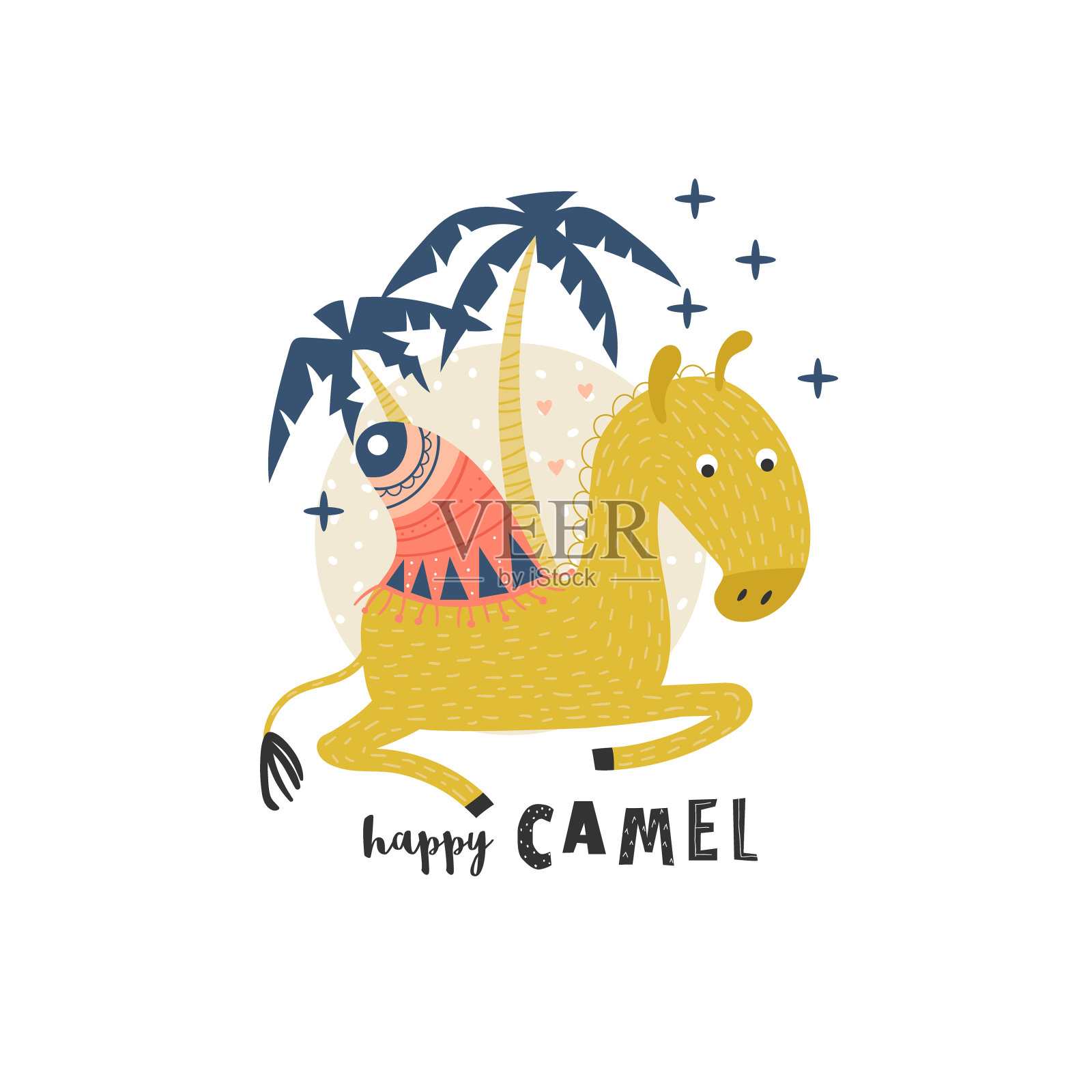 可爱的骆驼和铭文插画图片素材