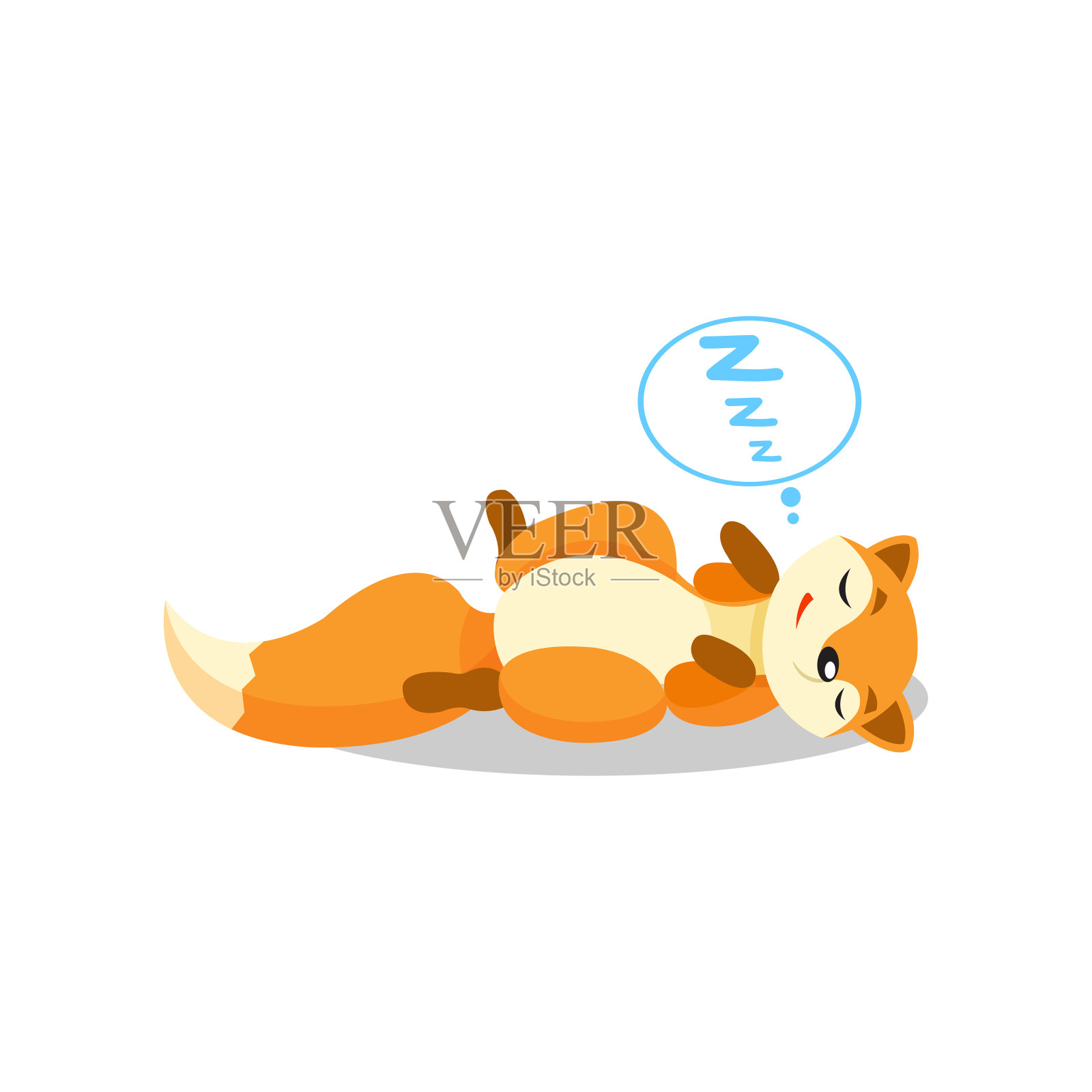 可爱的小狐狸睡在地板上，滑稽的小狗卡通人物矢量插图在白色的背景设计元素图片
