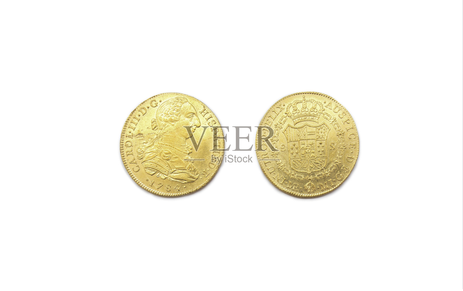 西班牙八块金币或查理三世埃斯库多斯金币(1784年照片摄影图片