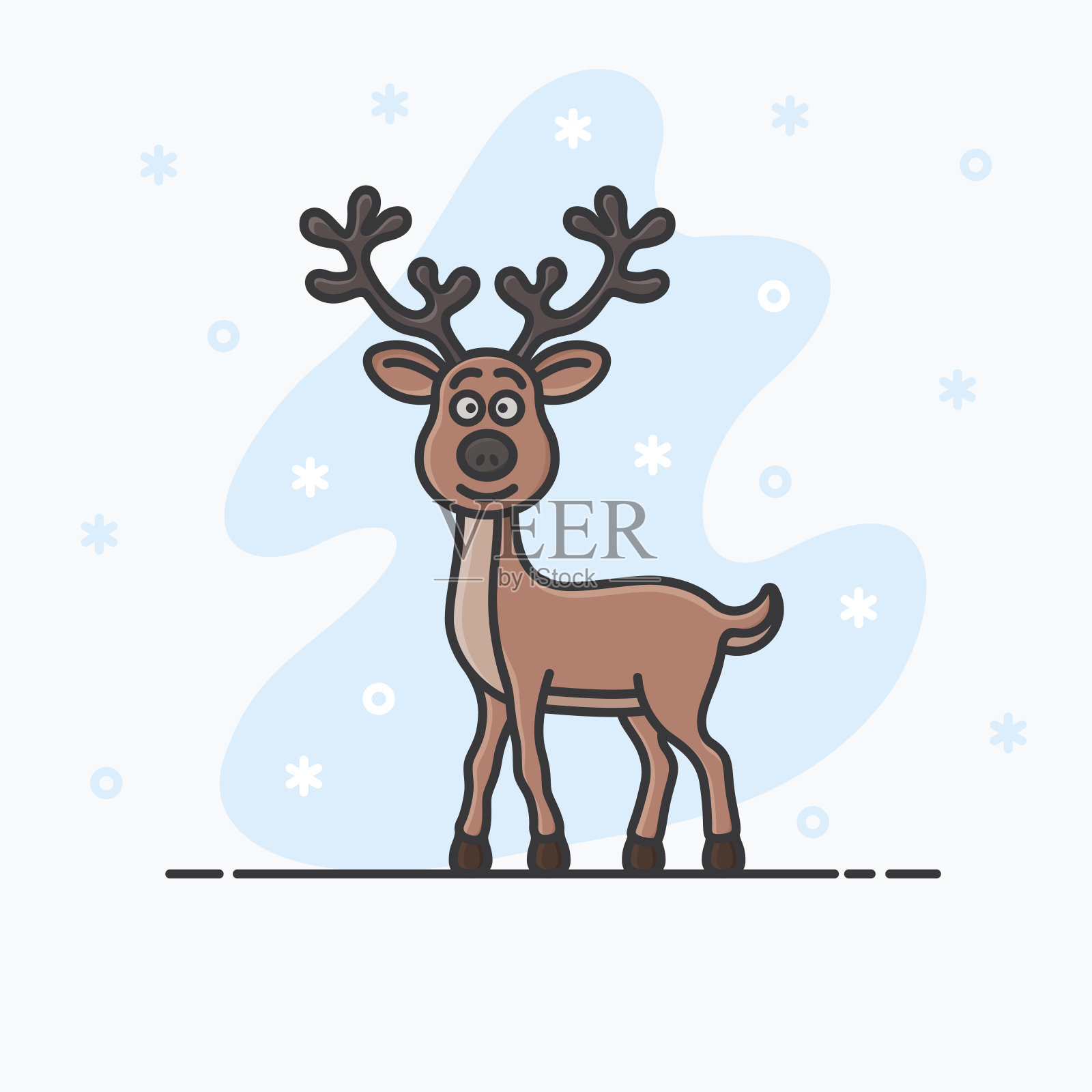 摘小可爱的微笑鹿在新年的背景。插画图片素材