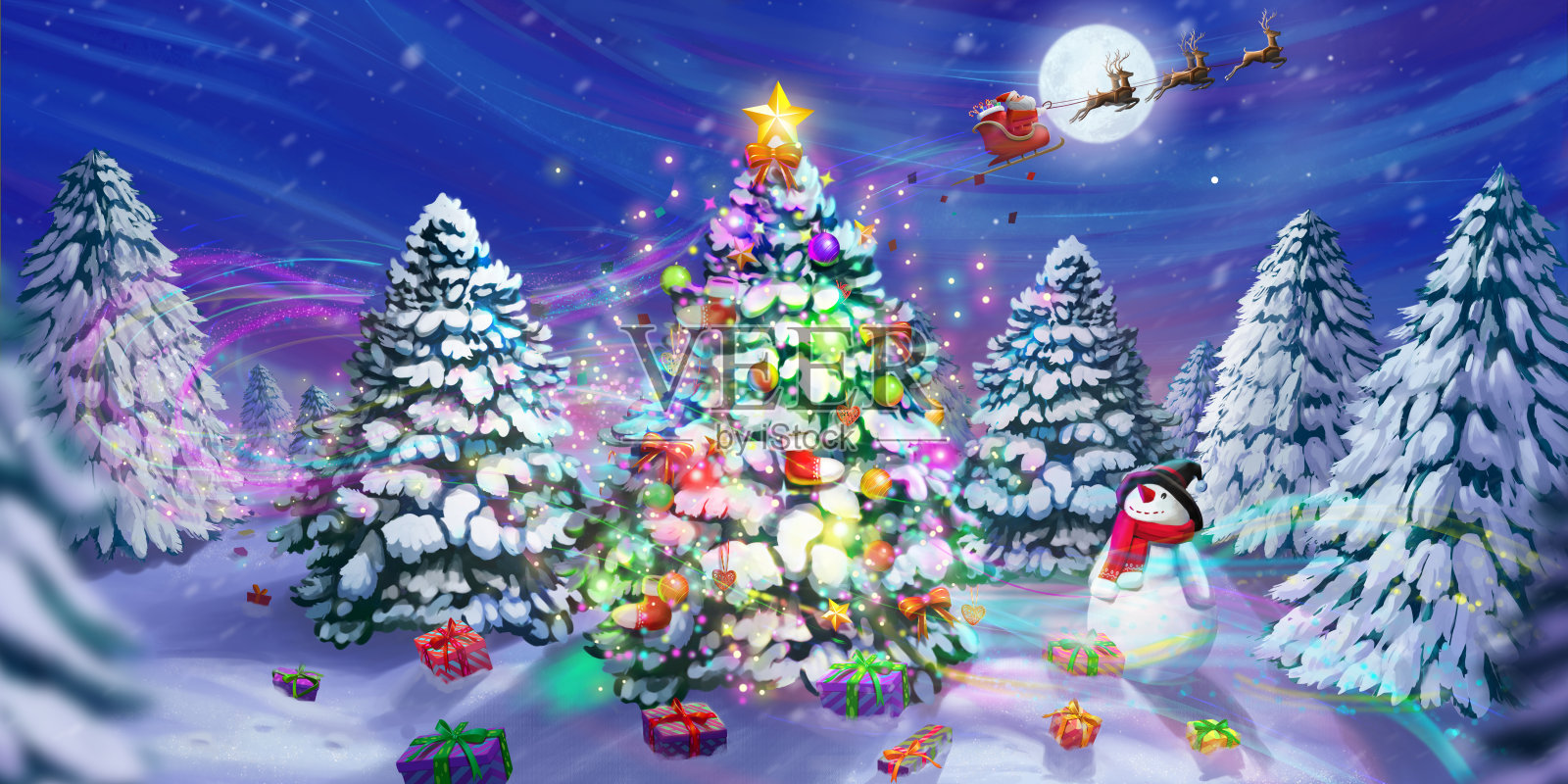 圣诞快乐，恭贺新禧!圣诞树的传说。贺卡插画图片素材