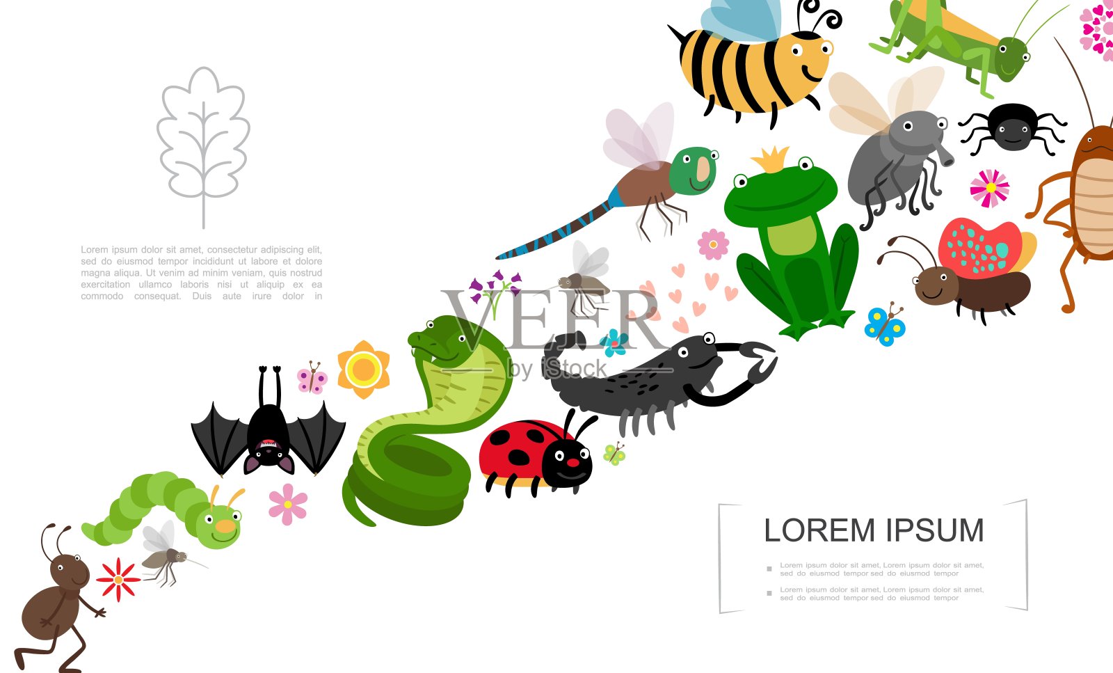 扁平昆虫和动物概念插画图片素材