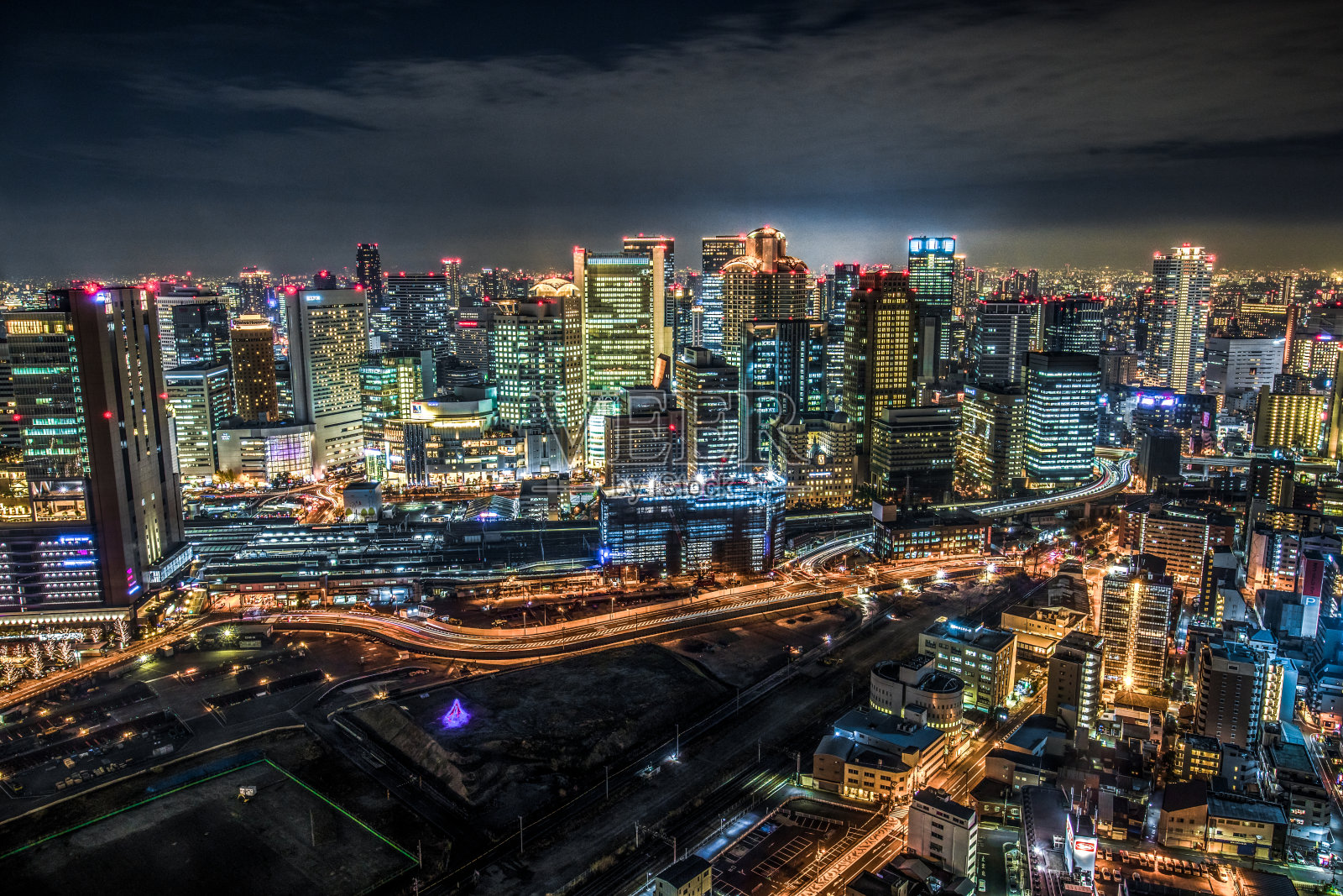 日本大阪市区夜景鸟瞰照片摄影图片