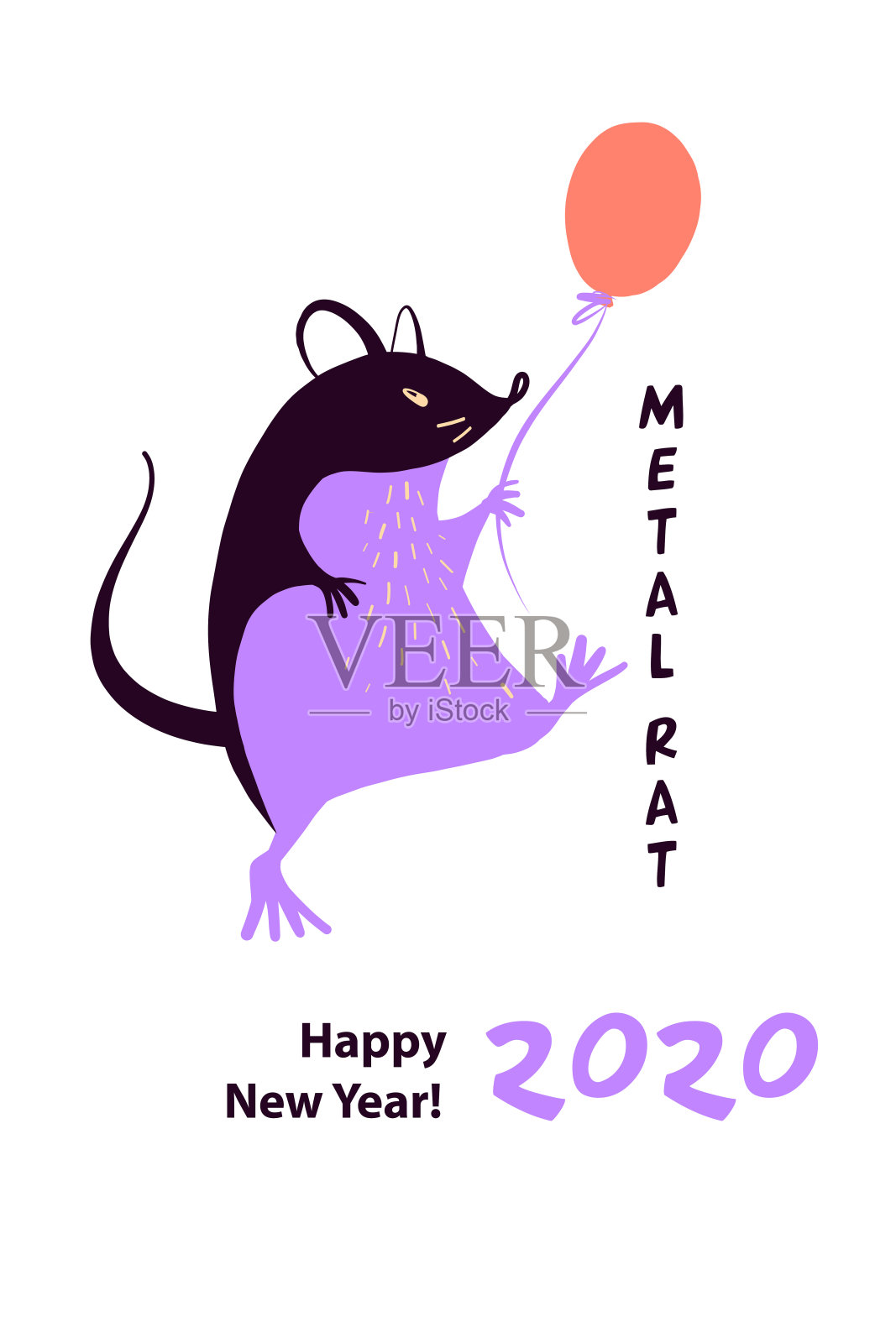 新年晚会的模板图像与紫罗兰老鼠，老鼠的颜色背景。阴历星座老鼠设计模板素材
