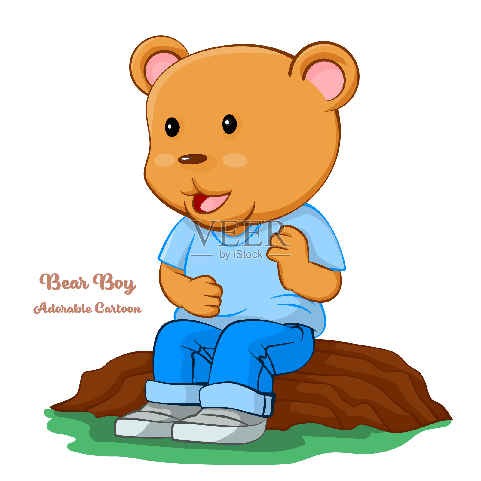 可爱的卡通，男孩熊站在思考。矢量剪辑艺术插图插画图片素材