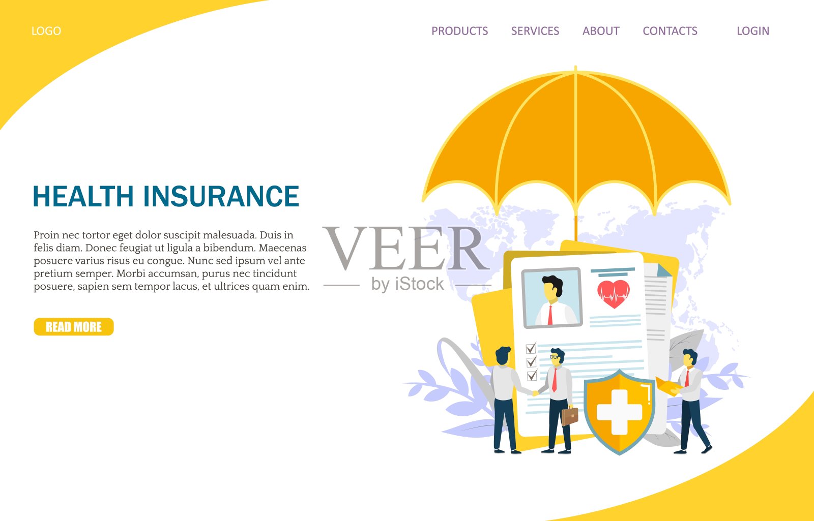 健康保险矢量网站登陆页面设计模板设计模板素材