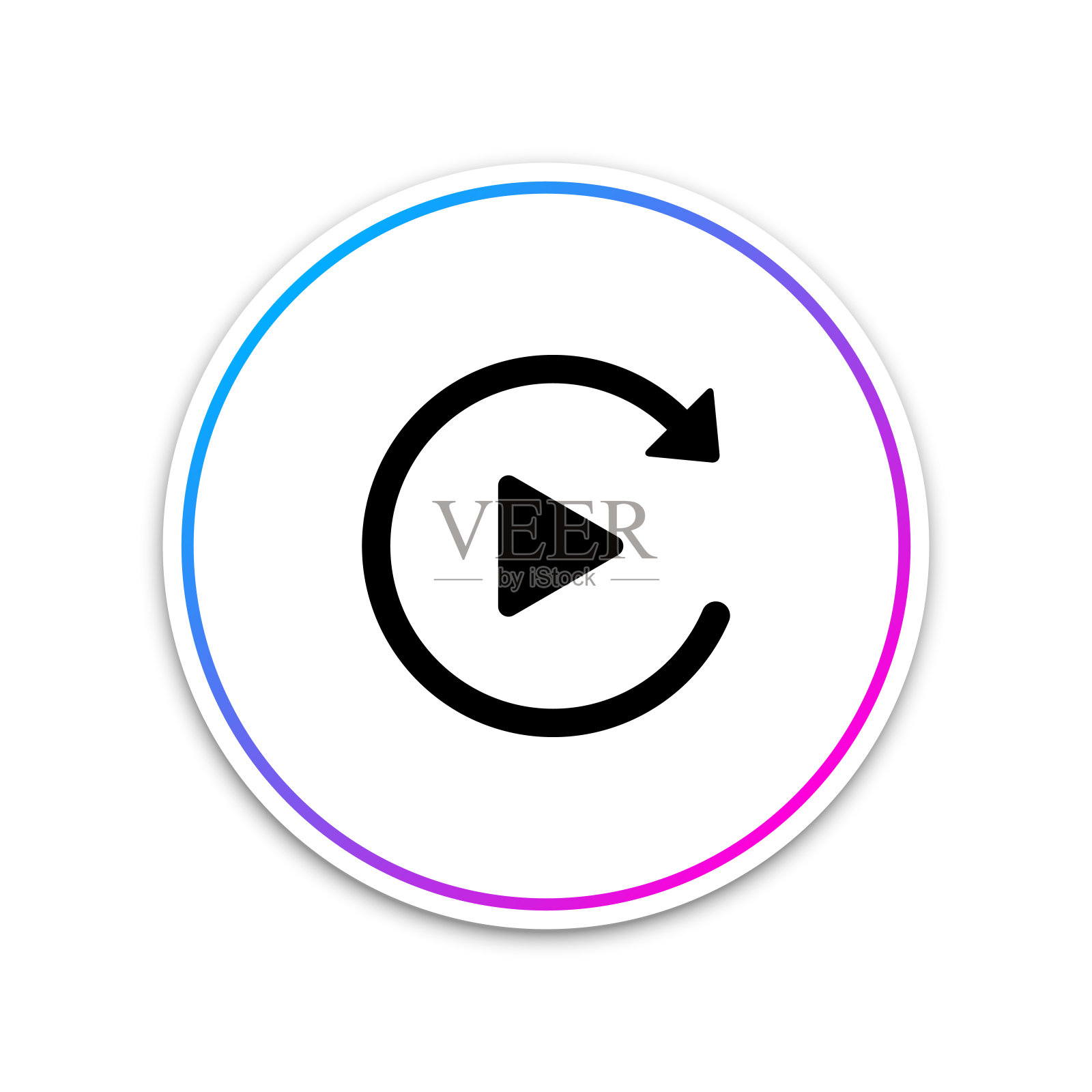视频播放按钮像简单的重播图标隔离在白色的背景。圆形白色按钮。矢量图设计元素图片
