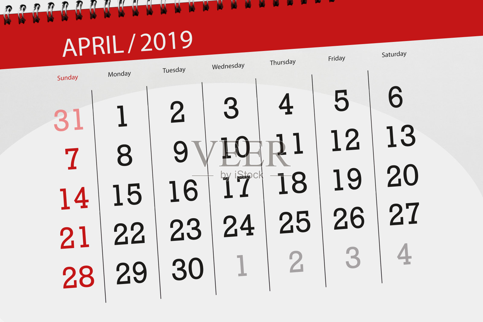 2019年4月的日历计划，截止日期设计模板素材