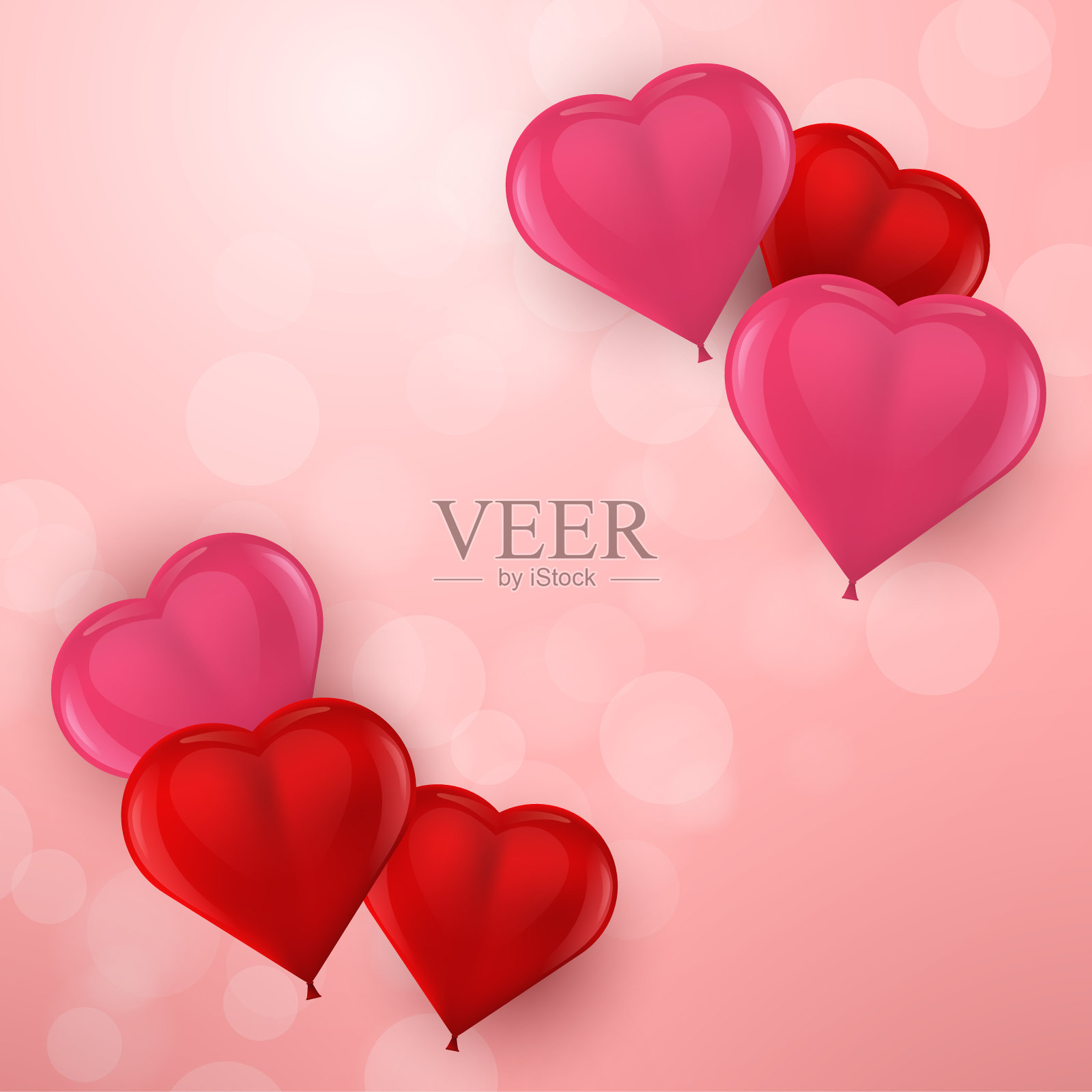 情人节销售背景红色和粉红色的3d心形气球。矢量插图。插画图片素材