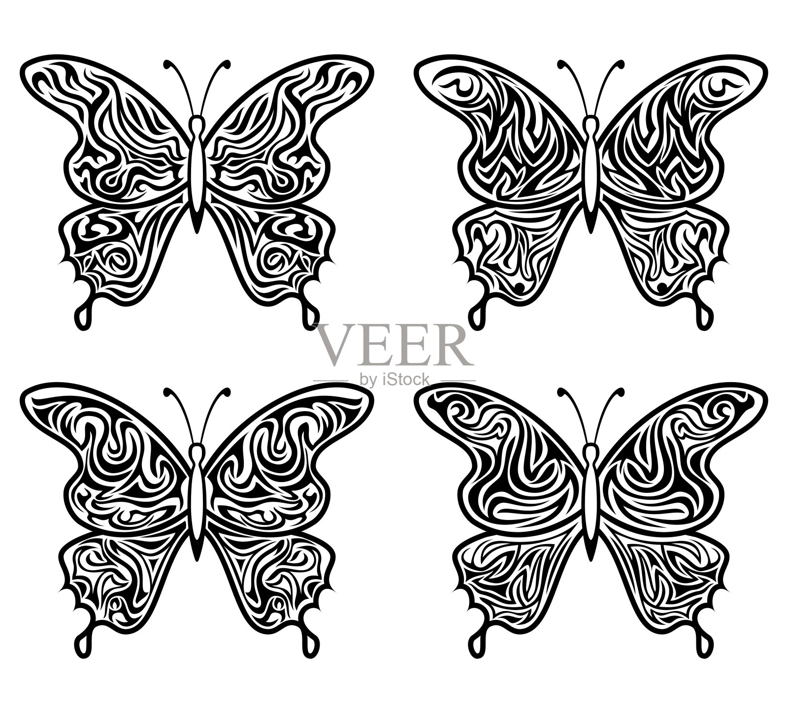 黑色轮廓蝴蝶插画图片素材