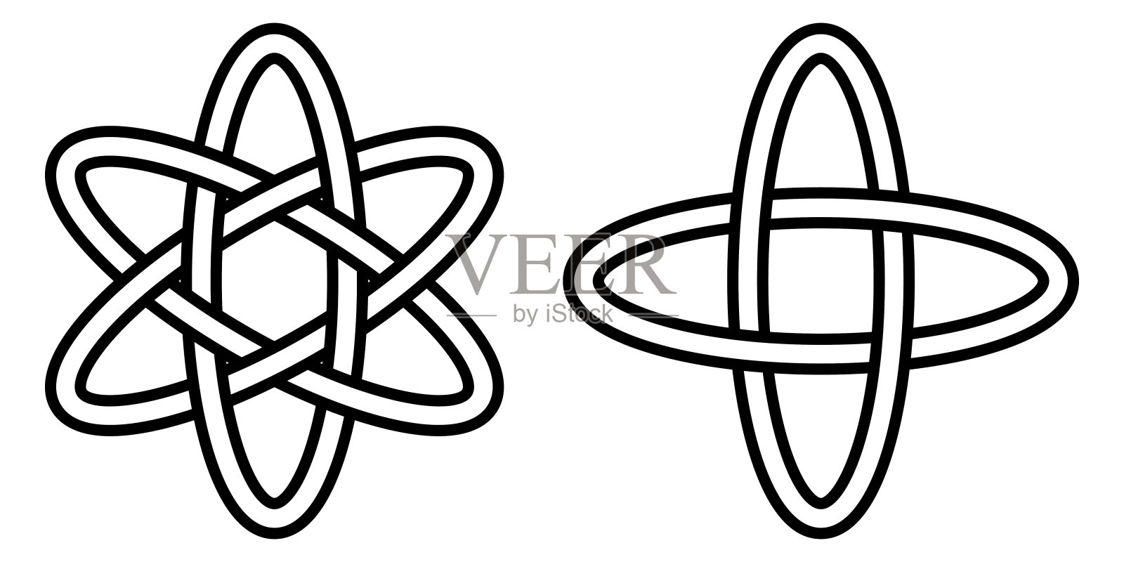 图形数字科学，电子在轨道上原子运动的图标，量子物理的矢量符号设计元素图片