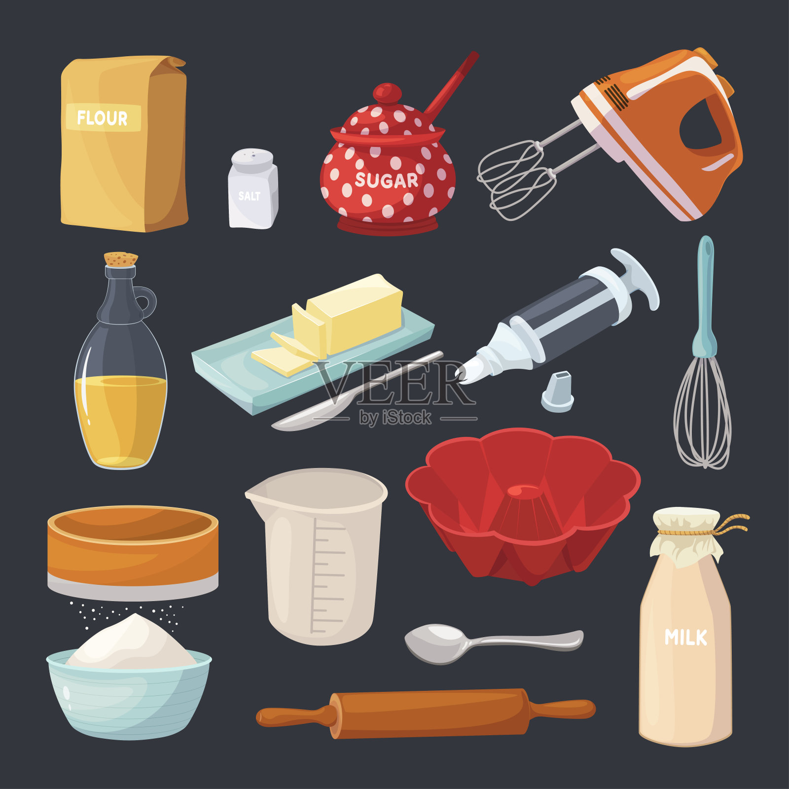 烘焙糕点工具和厨房烹饪设备插画图片素材
