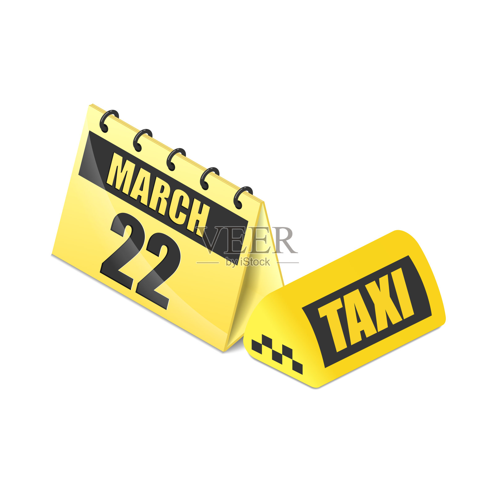出租车符号和日历等距出租车司机日插画图片素材
