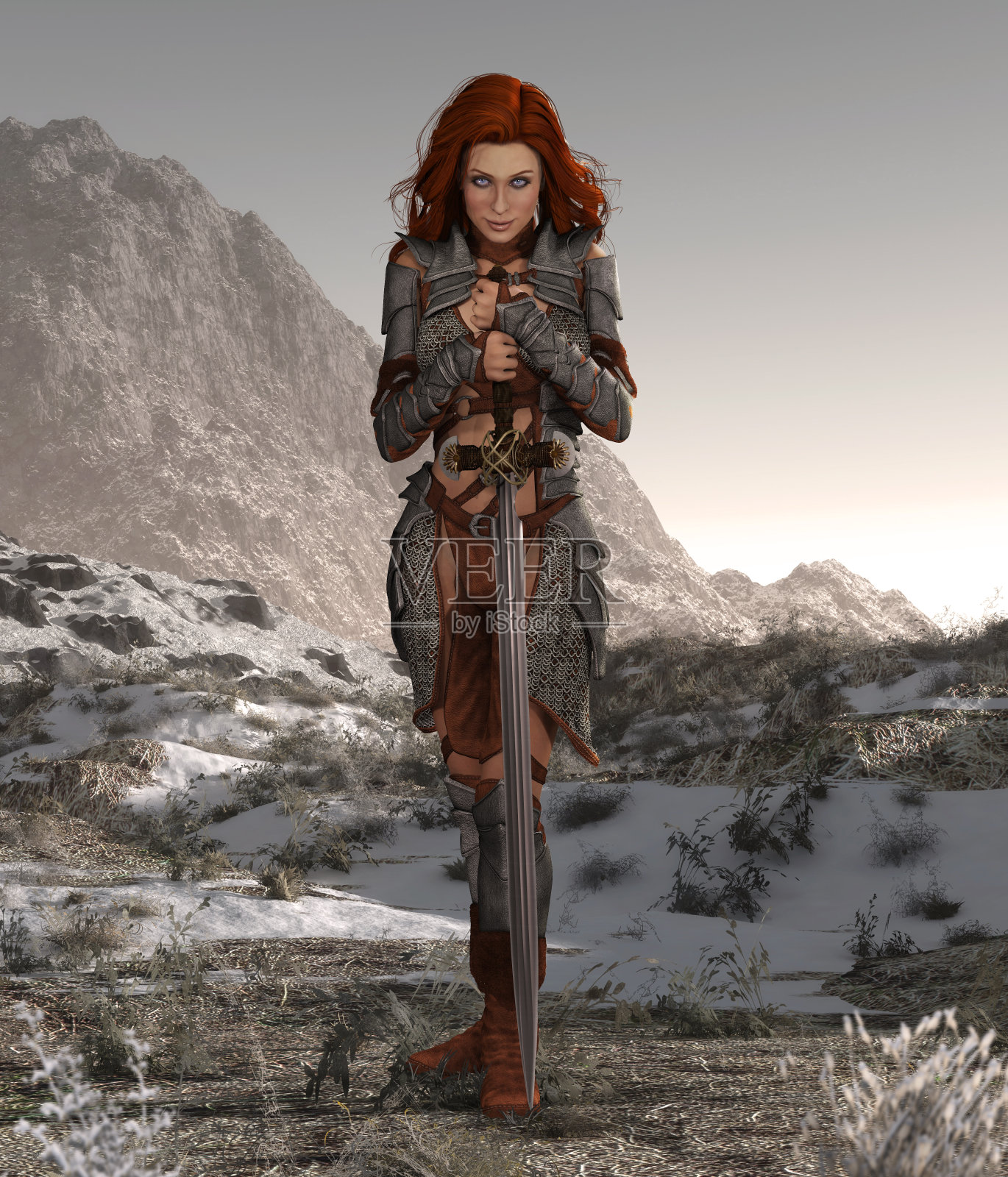 野蛮的野蛮女剑客的姿势插画图片素材
