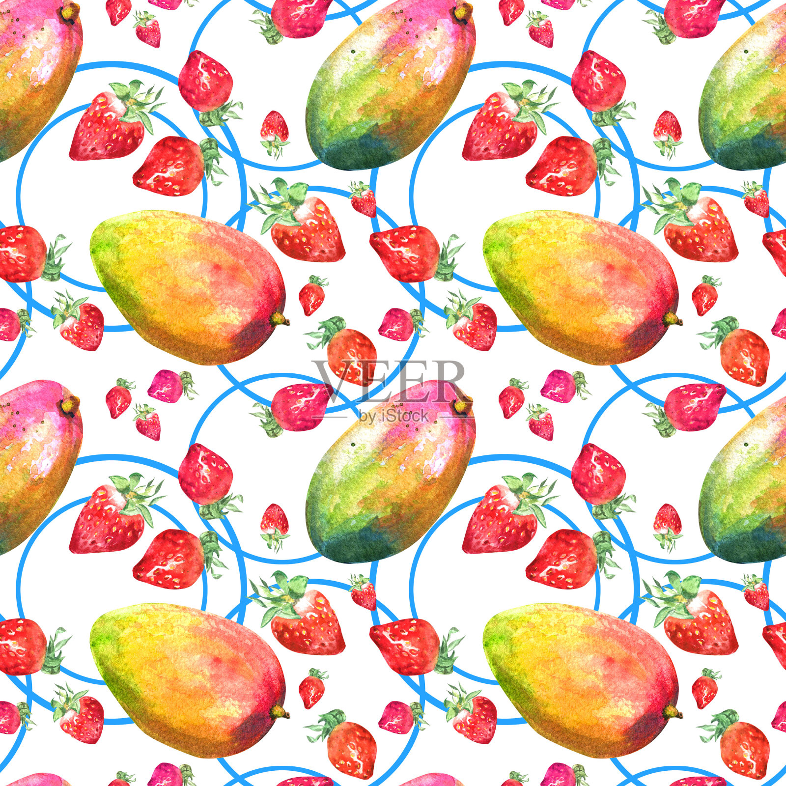 水彩无缝图案与手绘新鲜多汁的水果插画图片素材