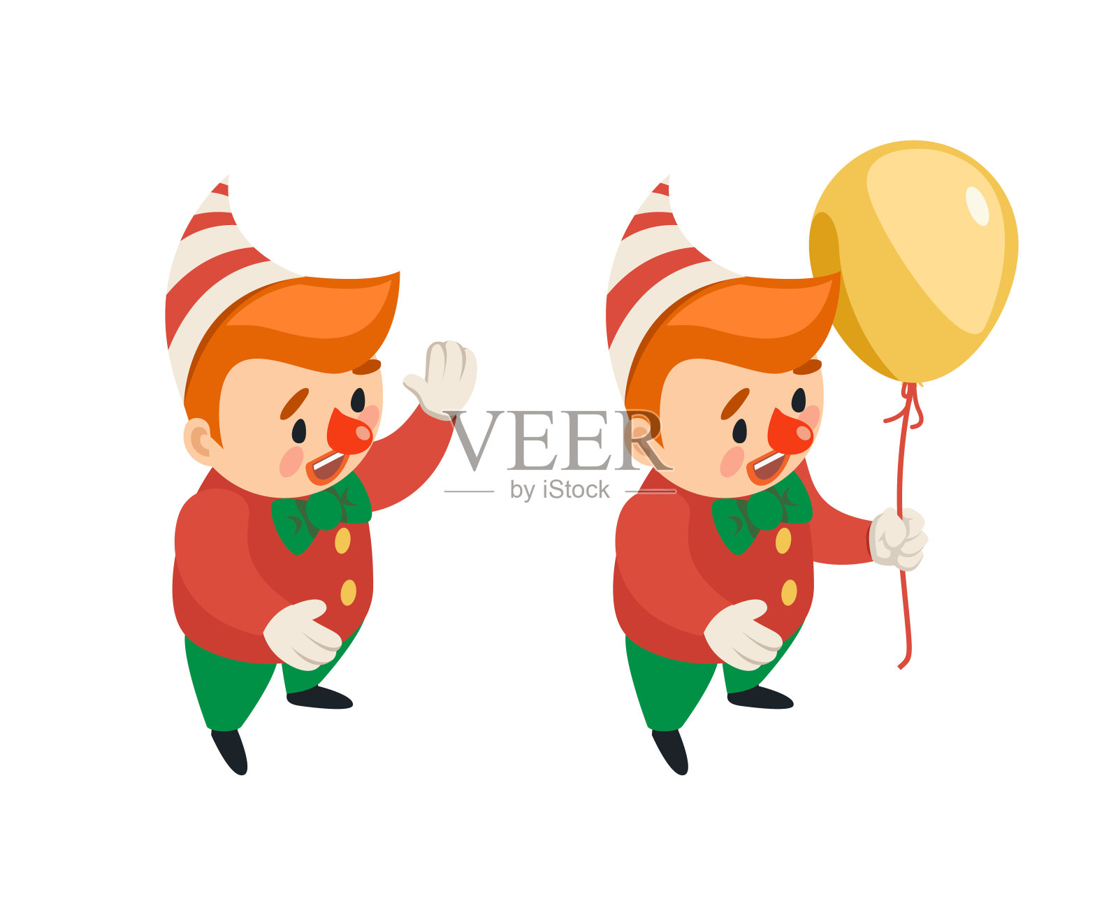 等距的马戏团派对乐趣嘉年华小丑滑稽的气球表演人物图标孤立的3d平面设计矢量插图插画图片素材