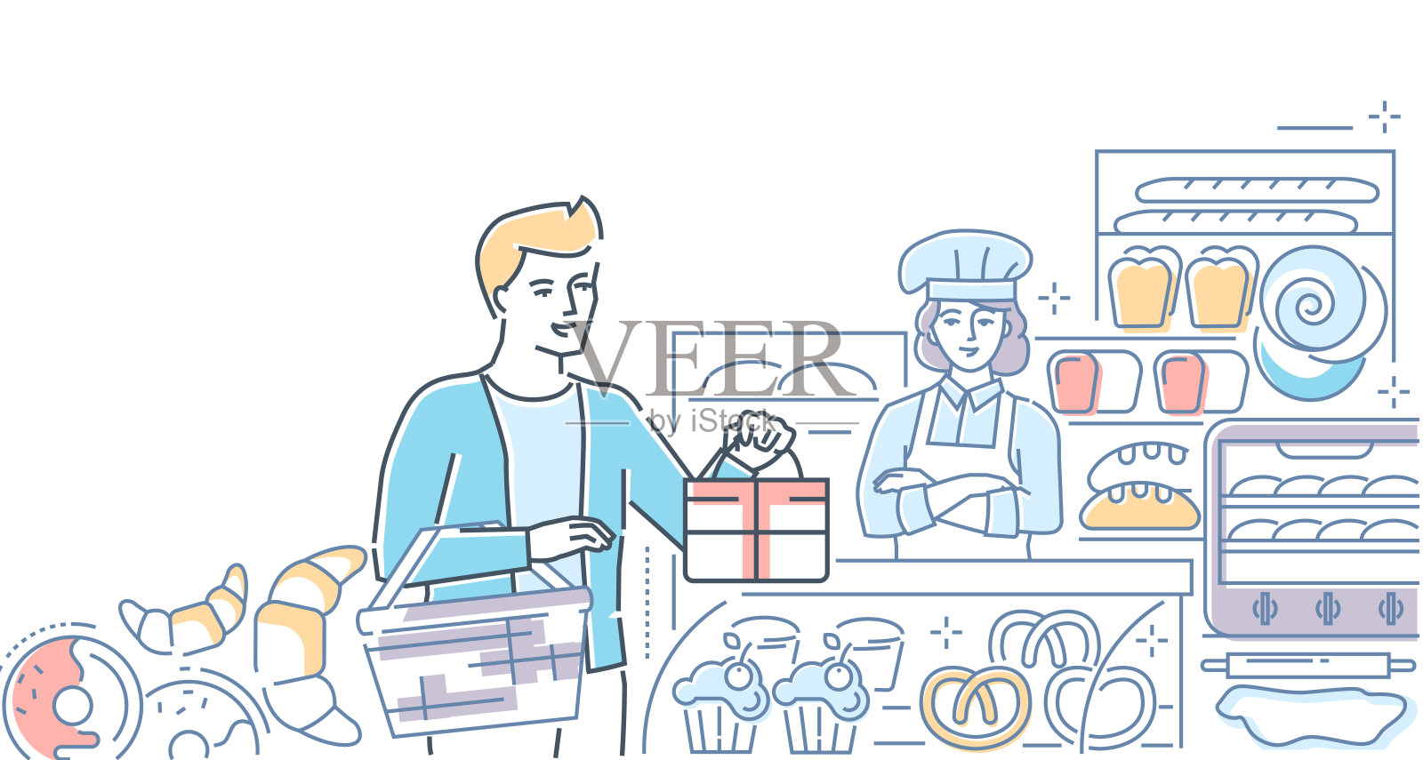 面包店-色彩缤纷的线条设计风格插图插画图片素材