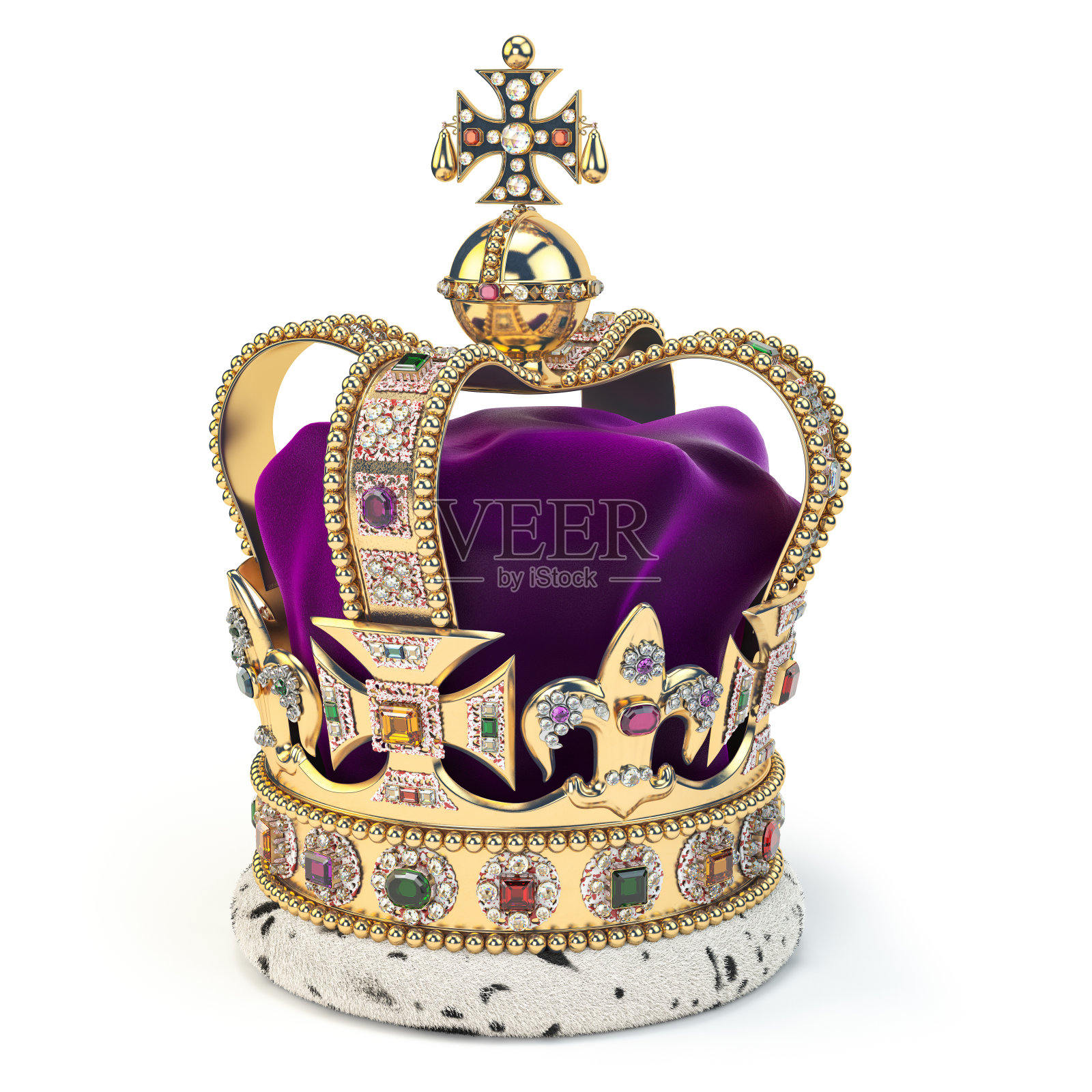 金色的皇冠上镶嵌着宝石。英国王室是英国君主制的象征。照片摄影图片