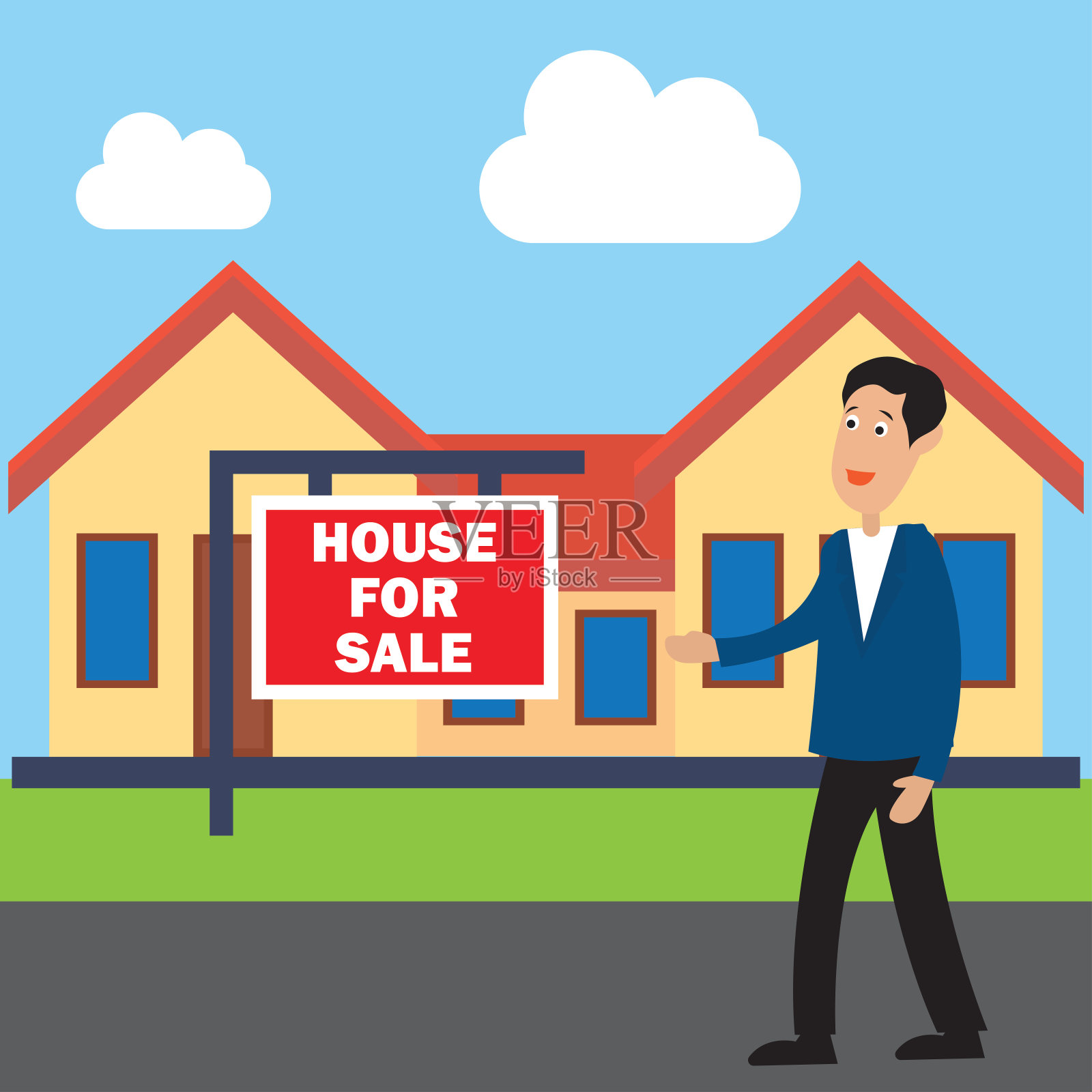 房屋出售标志和房地产出售概念。矢量图插画图片素材
